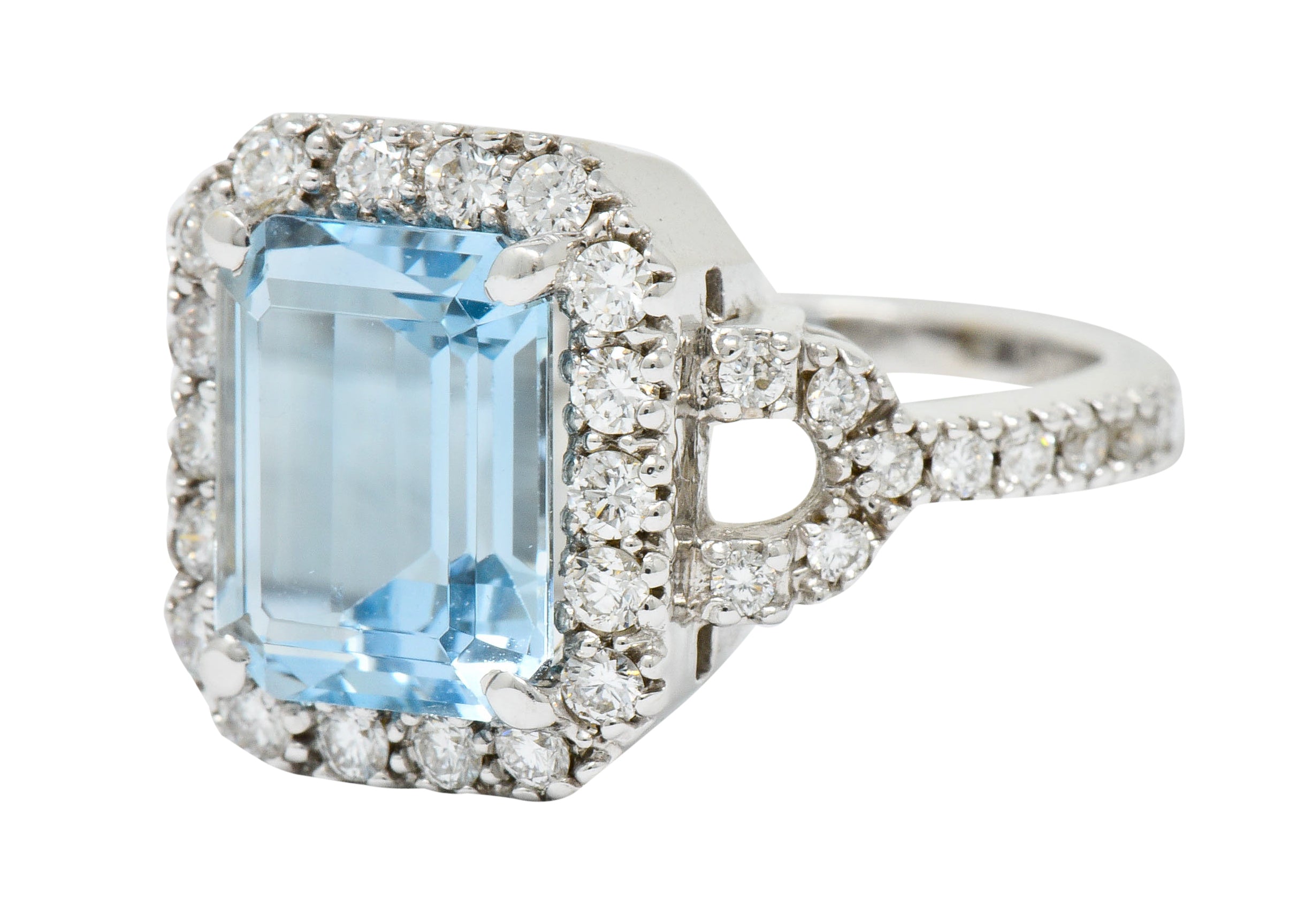 2.62 CTW Aquamarine Diamond Halo 18 Karat White Gold Cocktail RingRing - Wilson's Estate Jewelry