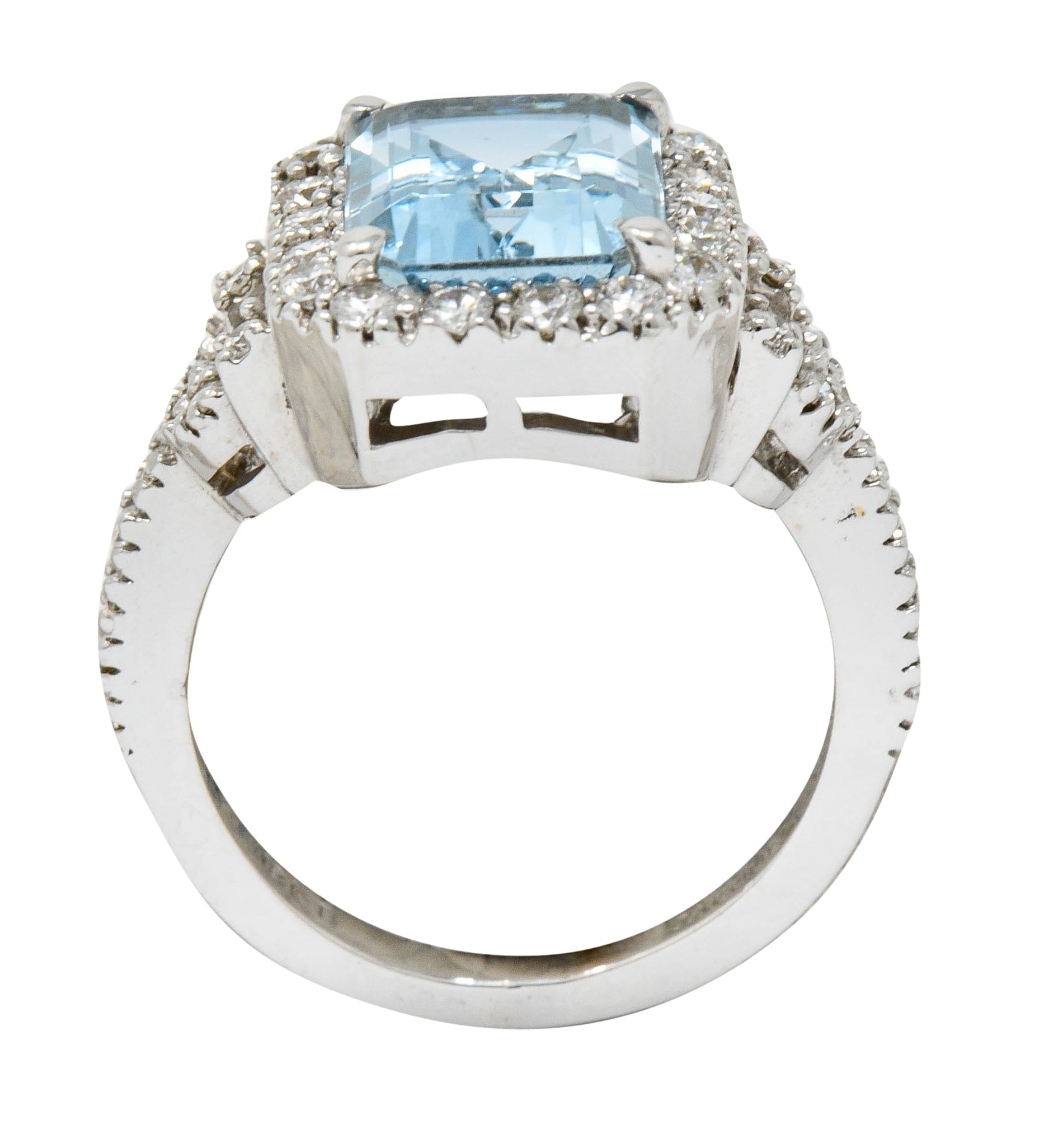 2.62 CTW Aquamarine Diamond Halo 18 Karat White Gold Cocktail RingRing - Wilson's Estate Jewelry