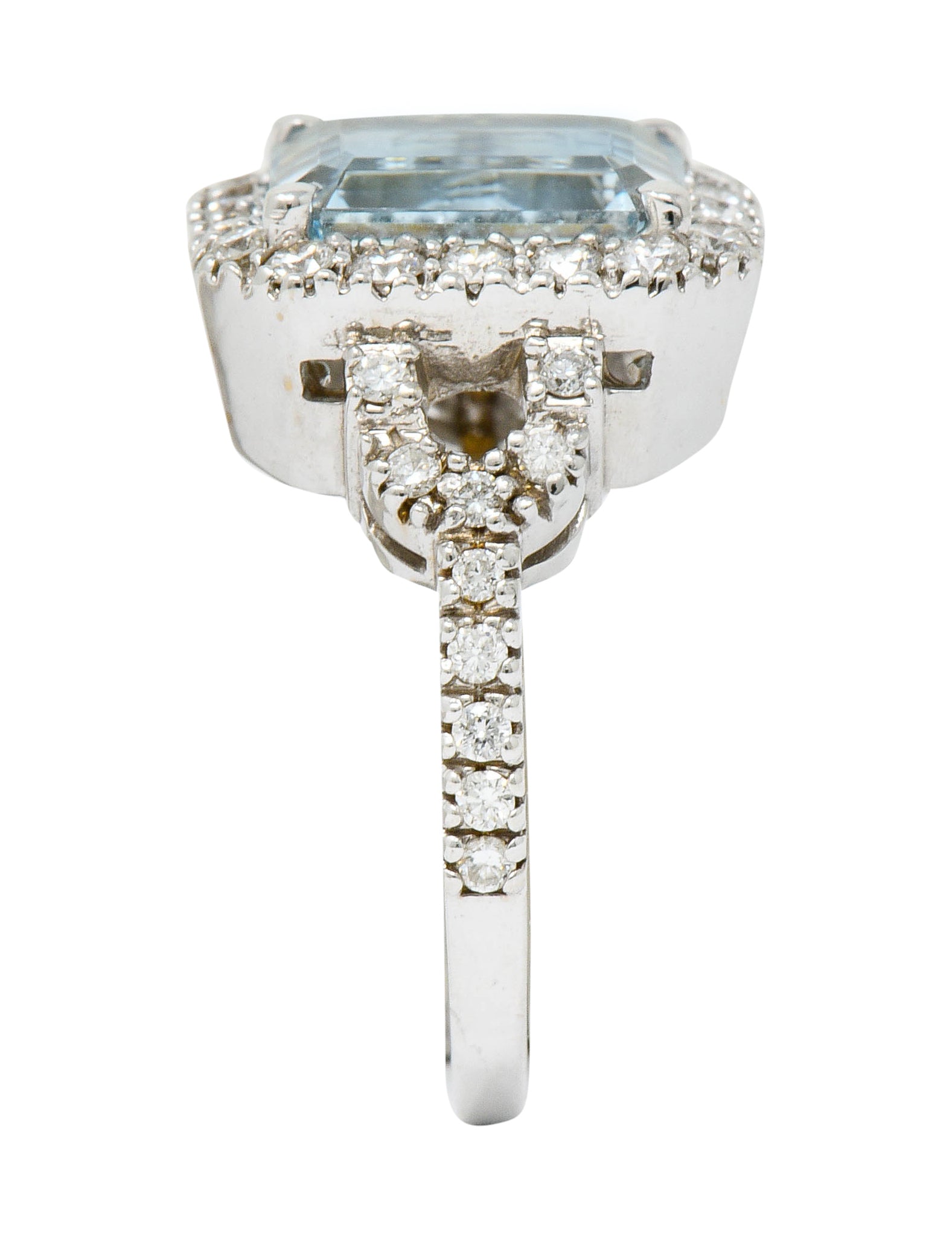 2.62 CTW Aquamarine Diamond Halo 18 Karat White Gold Cocktail RingRing - Wilson's Estate Jewelry