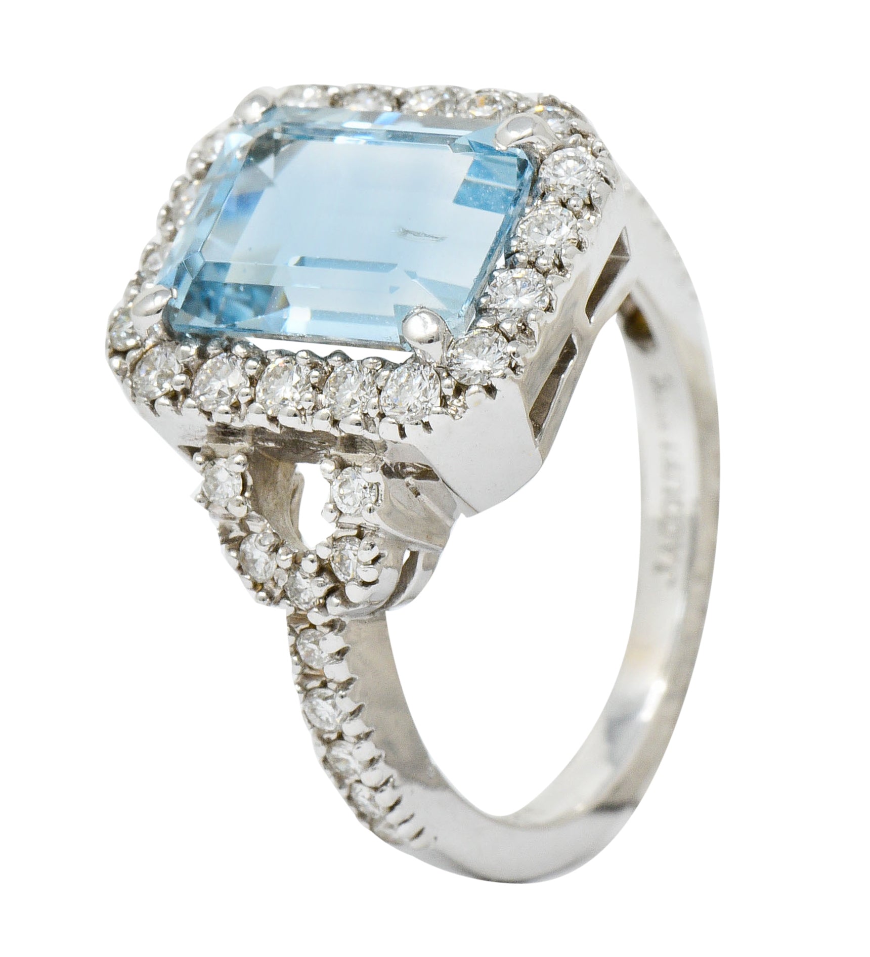 2.62 CTW Aquamarine Diamond Halo 18 Karat White Gold Cocktail RingRing - Wilson's Estate Jewelry