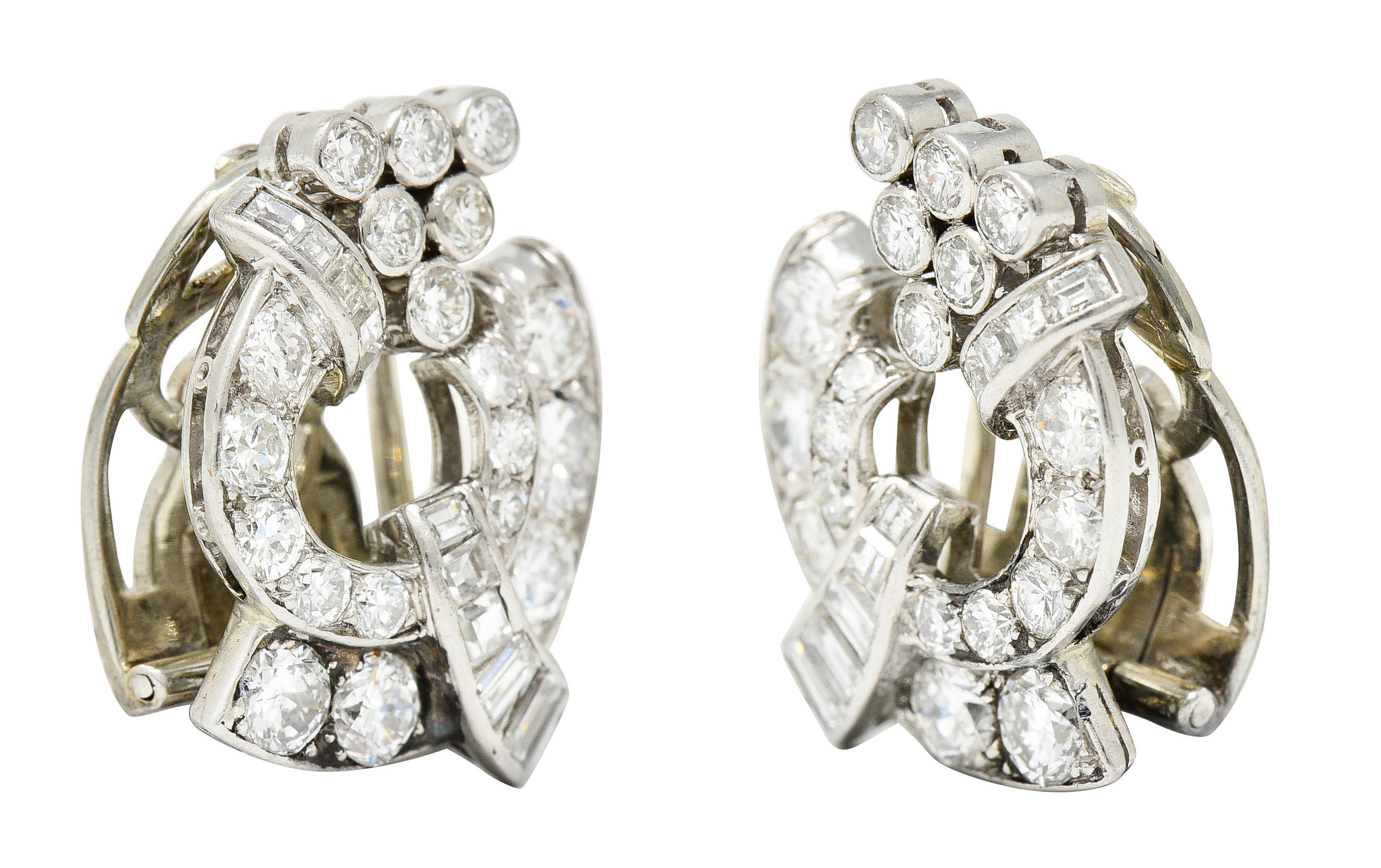 1950's Mid-Century 3.07 CTW Diamond Platinum Ear-Clip EarringsEarrings - Wilson's Estate Jewelry