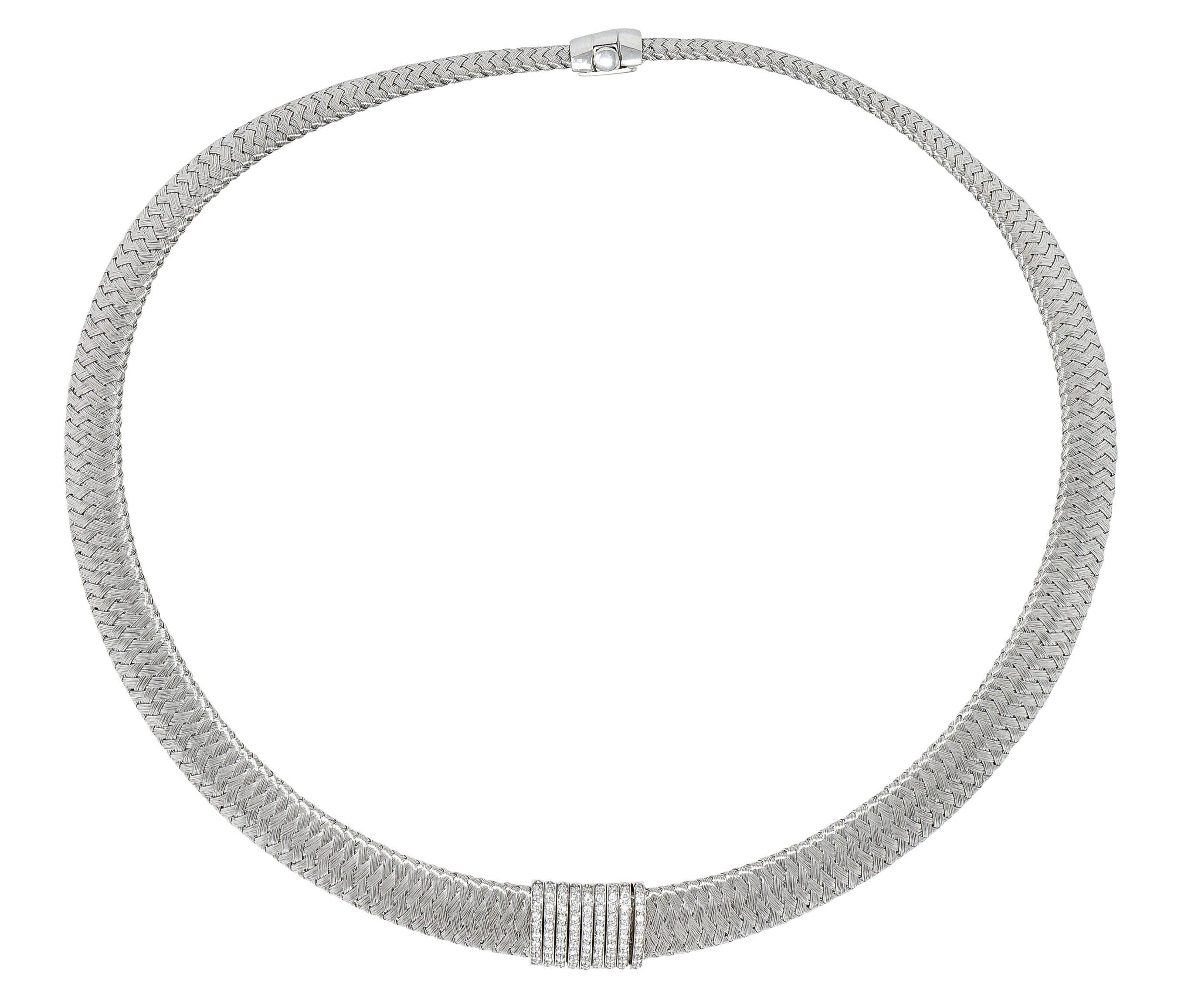 Roberto Coin 1.00 CTW Diamond 18 Karat White Gold Primavera Woven Collar Necklace Wilson's Estate Jewelry