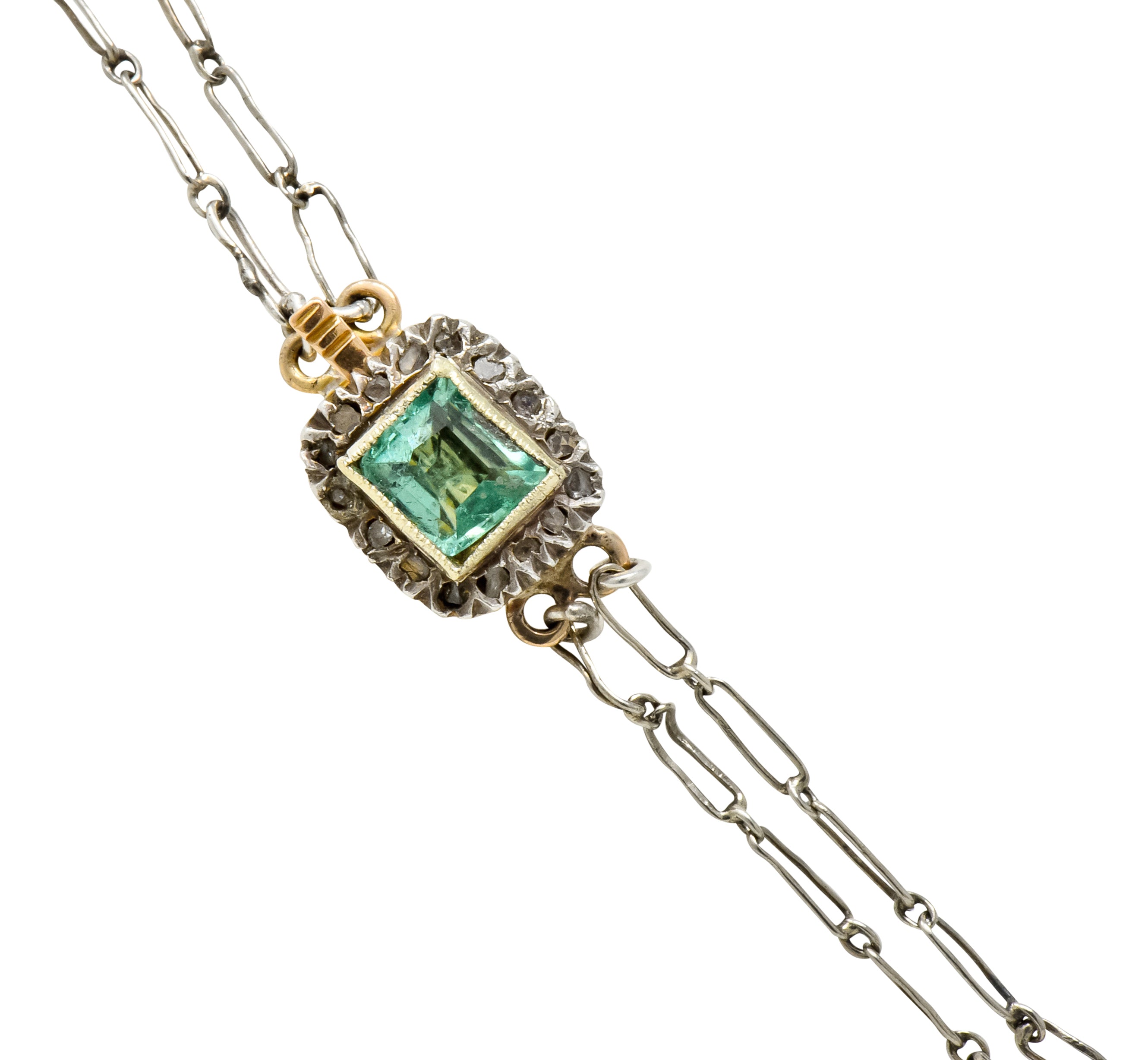 Victorian Emerald Rose Cut Diamond Silver-Topped 14 Karat Gold Collar Necklace - Wilson's Estate Jewelry