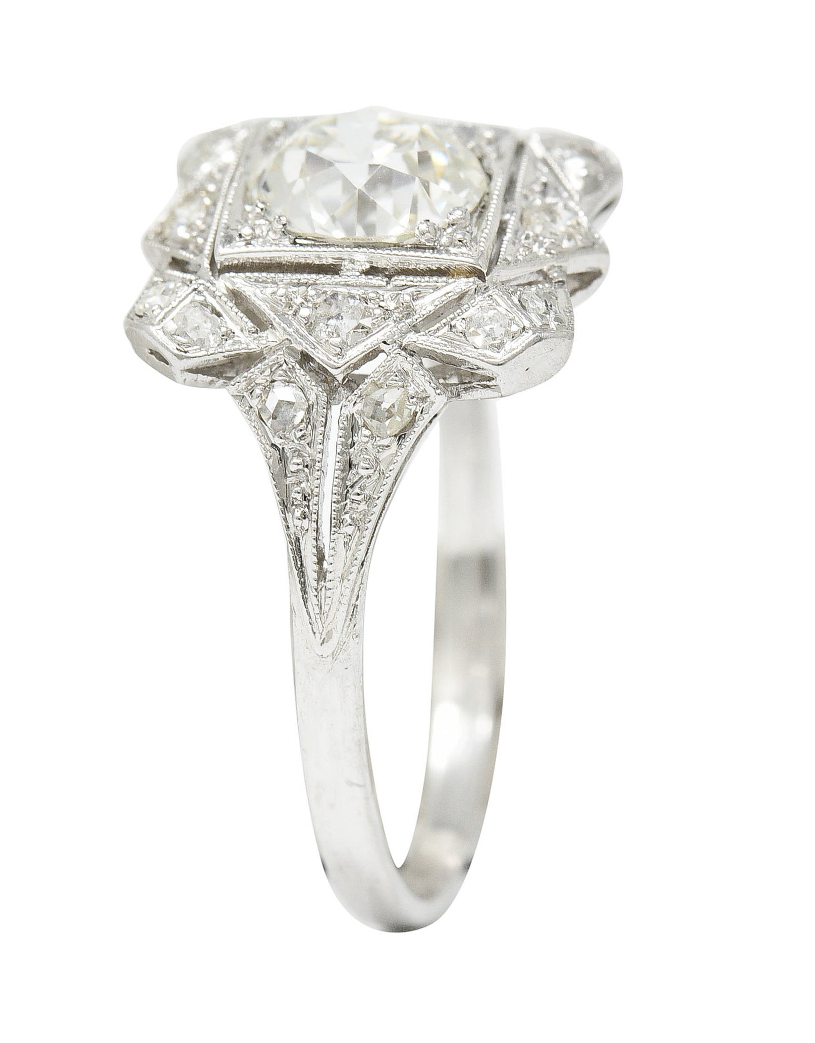 1930's Art Deco 1.40 CTW Diamond Platinum Geometric Dinner Ring GIARing - Wilson's Estate Jewelry