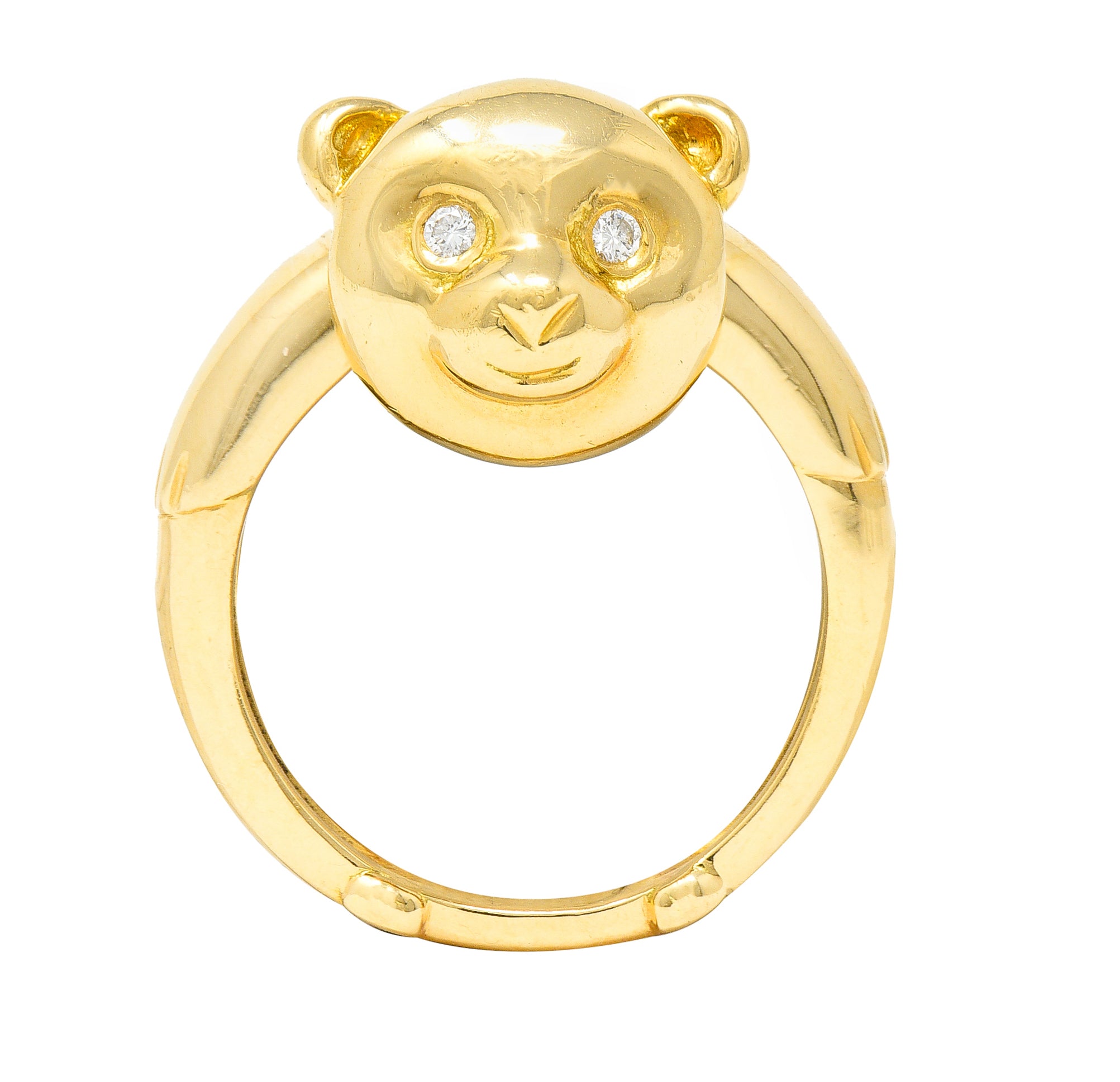 Van Cleef & Arpels French Diamond 18 Karat Yellow Gold Vintage Teddy Bear Convertible Pendant To Band Ring Wilson's Estate Jewelry