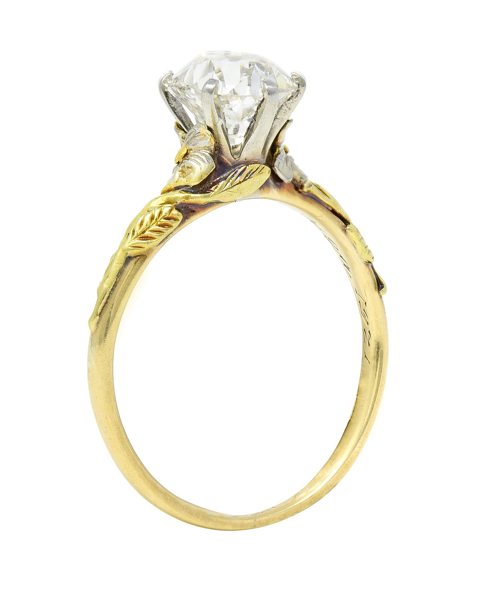 Arts & Crafts 1.28 CTW Old Mine Diamond 14K Tri-Gold Antique Engagement Ring