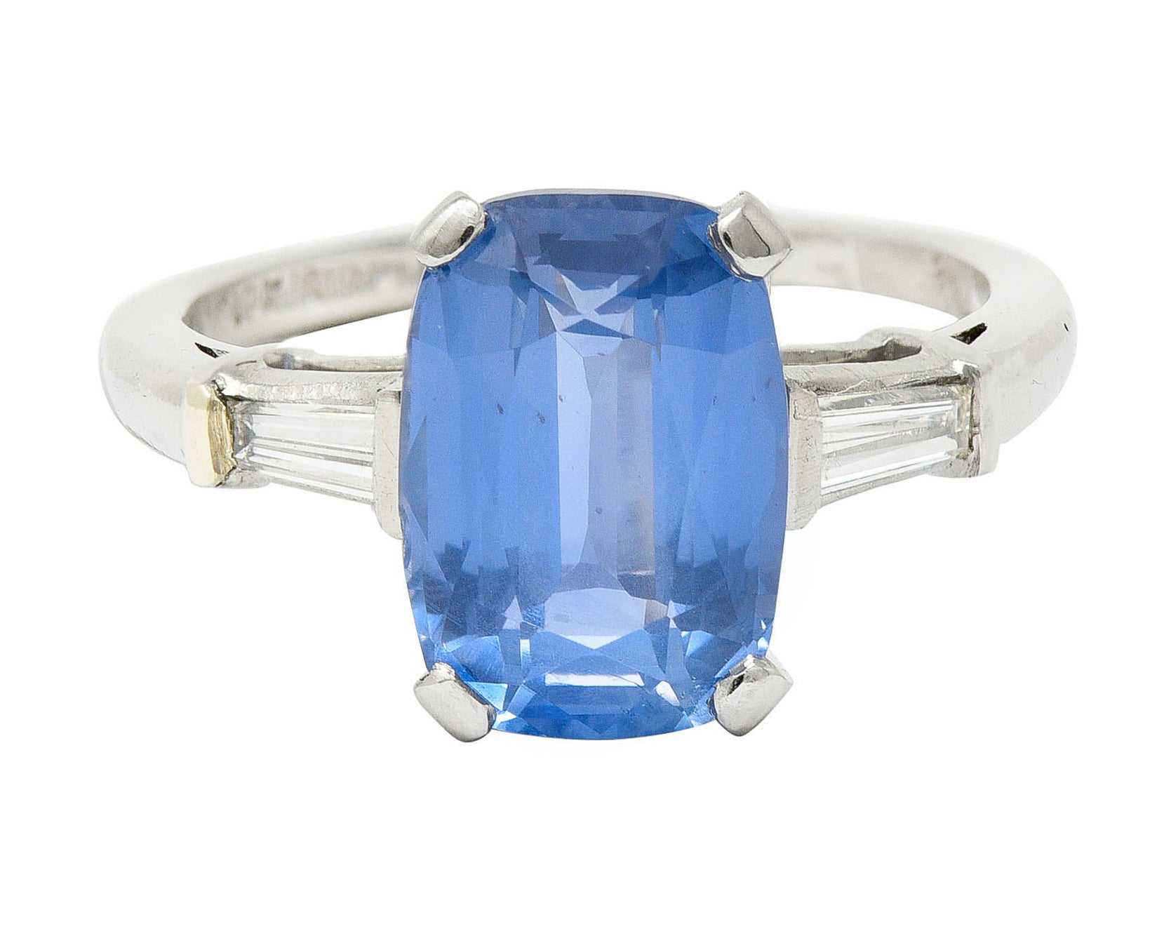 1950's Mid-Century 4.53 CTW No Heat Ceylon Sapphire Diamond Platinum Ring GIARing - Wilson's Estate Jewelry