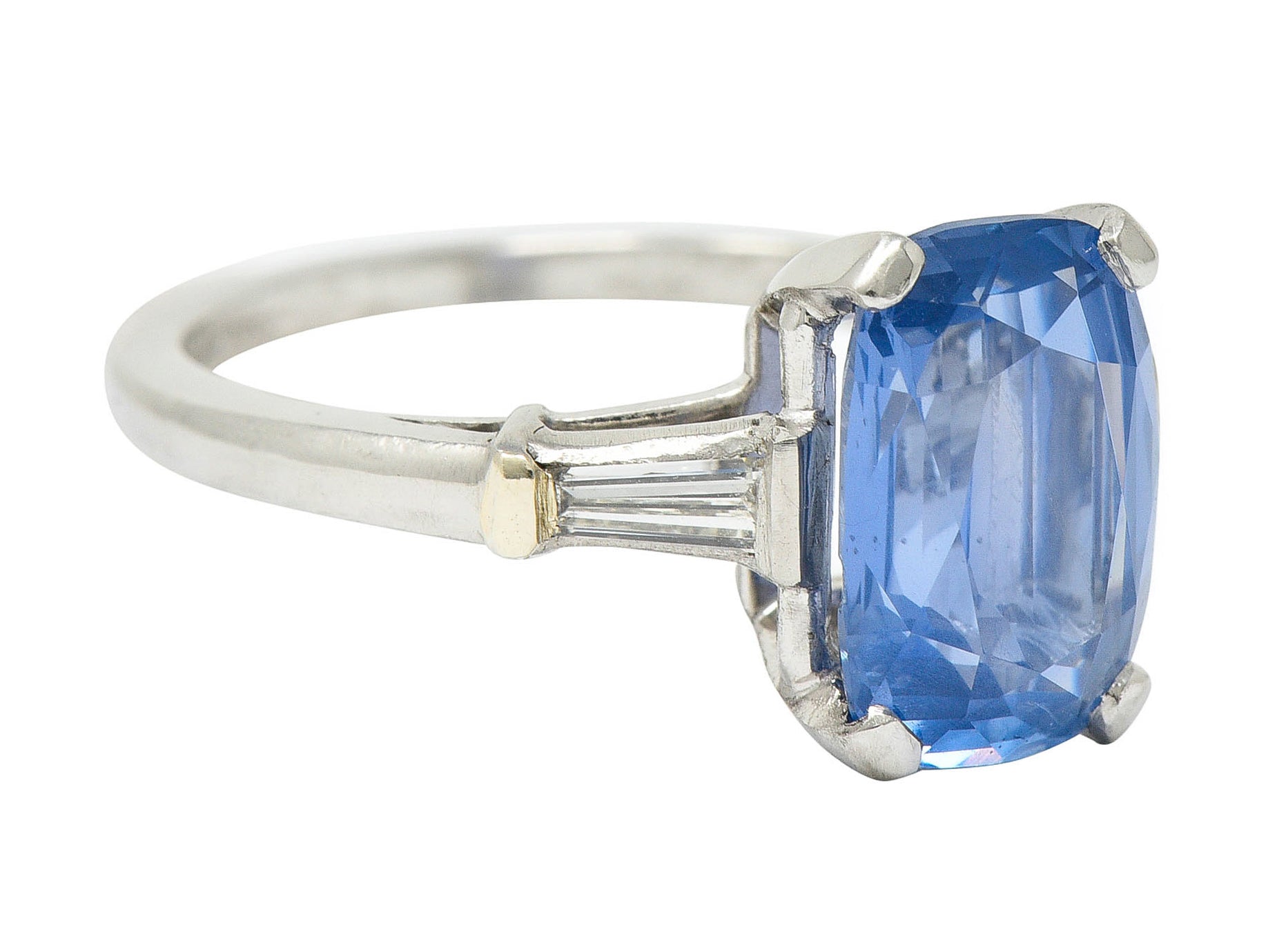 1950's Mid-Century 4.53 CTW No Heat Ceylon Sapphire Diamond Platinum Ring GIARing - Wilson's Estate Jewelry