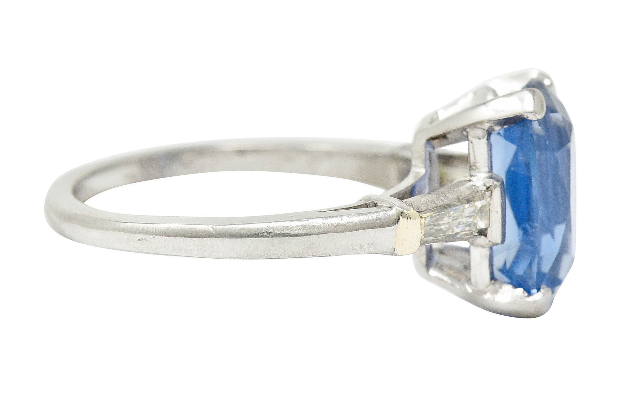 1950's Mid-Century 4.53 CTW No Heat Ceylon Sapphire Diamond Platinum Ring GIARing - Wilson's Estate Jewelry