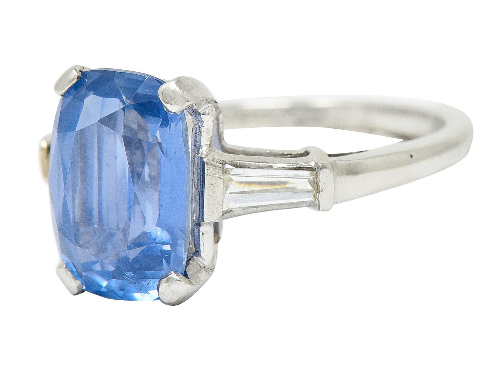 1950's Mid-Century 4.53 CTW No Heat Ceylon Sapphire Diamond Platinum Ring GIARing - Wilson's Estate Jewelry