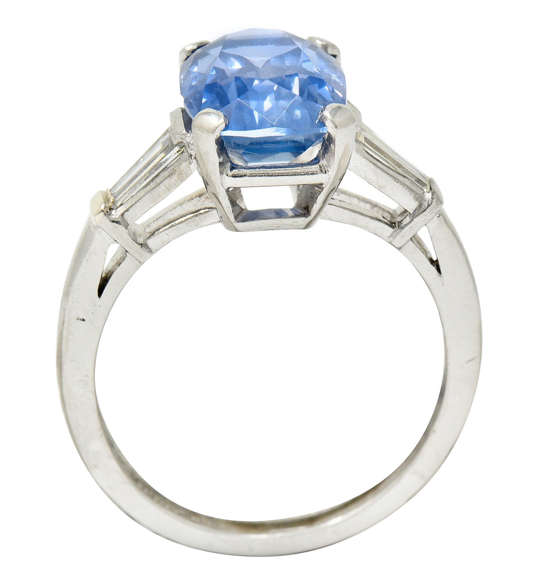 1950's Mid-Century 4.53 CTW No Heat Ceylon Sapphire Diamond Platinum Ring GIARing - Wilson's Estate Jewelry