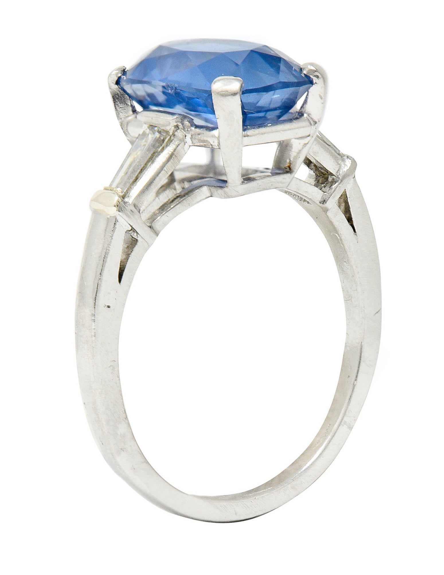 1950's Mid-Century 4.53 CTW No Heat Ceylon Sapphire Diamond Platinum Ring GIARing - Wilson's Estate Jewelry