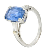 1950's Mid-Century 4.53 CTW No Heat Ceylon Sapphire Diamond Platinum Ring GIARing - Wilson's Estate Jewelry