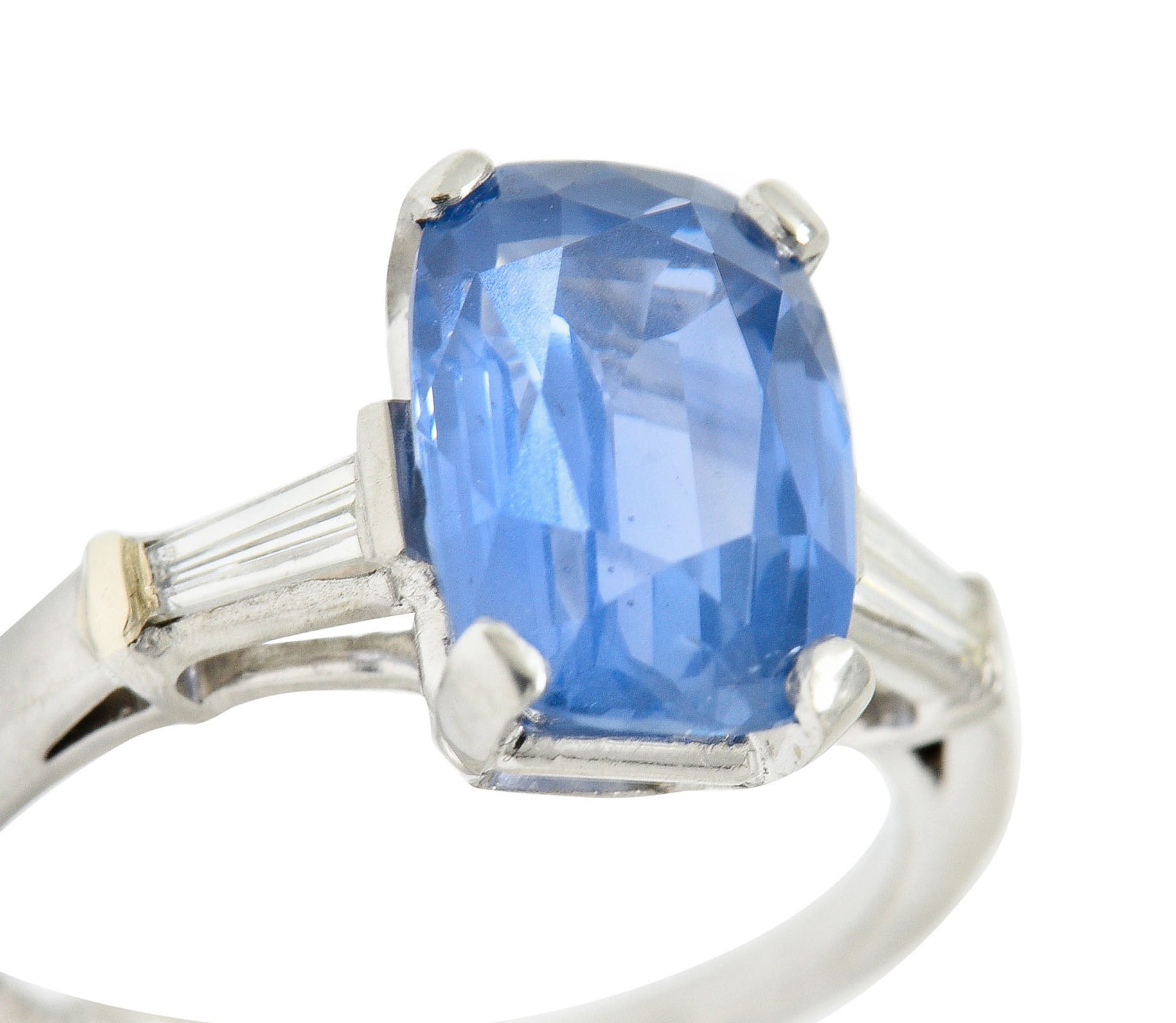 1950's Mid-Century 4.53 CTW No Heat Ceylon Sapphire Diamond Platinum Ring GIARing - Wilson's Estate Jewelry