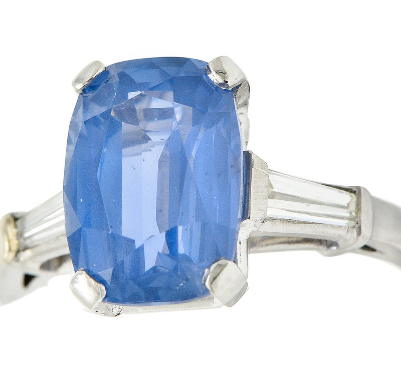 1950's Mid-Century 4.53 CTW No Heat Ceylon Sapphire Diamond Platinum Ring GIARing - Wilson's Estate Jewelry
