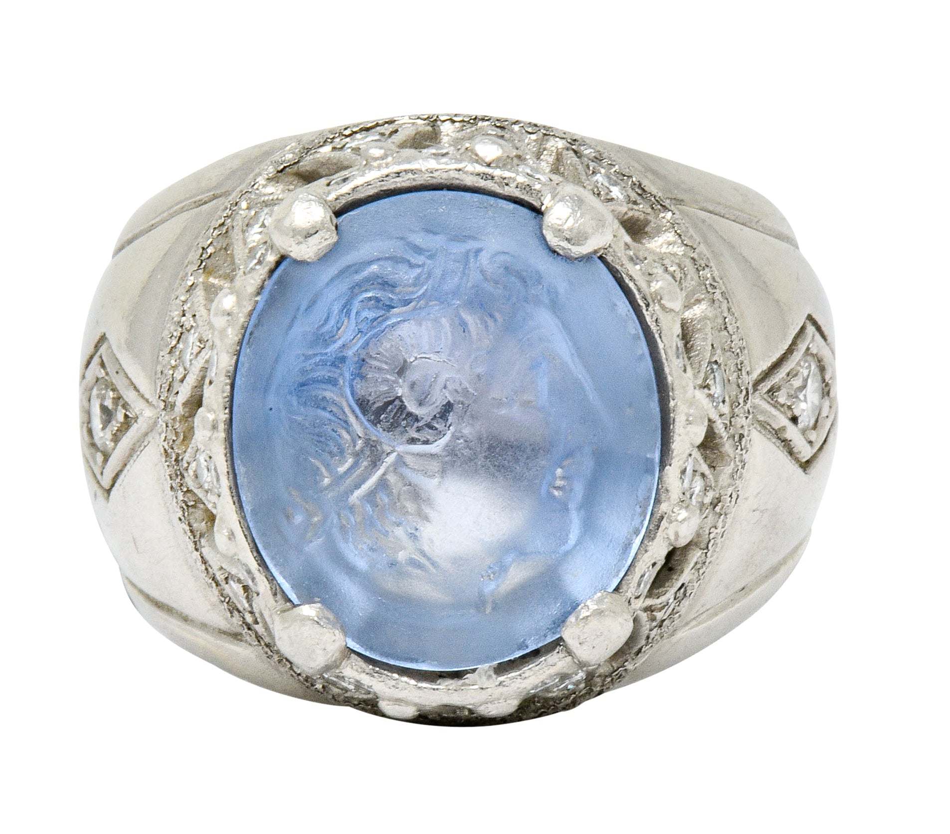 .11111needs agl Vintage Sapphire Platinum Zeus Ammon Cameo Men's Ring - Wilson's Estate Jewelry