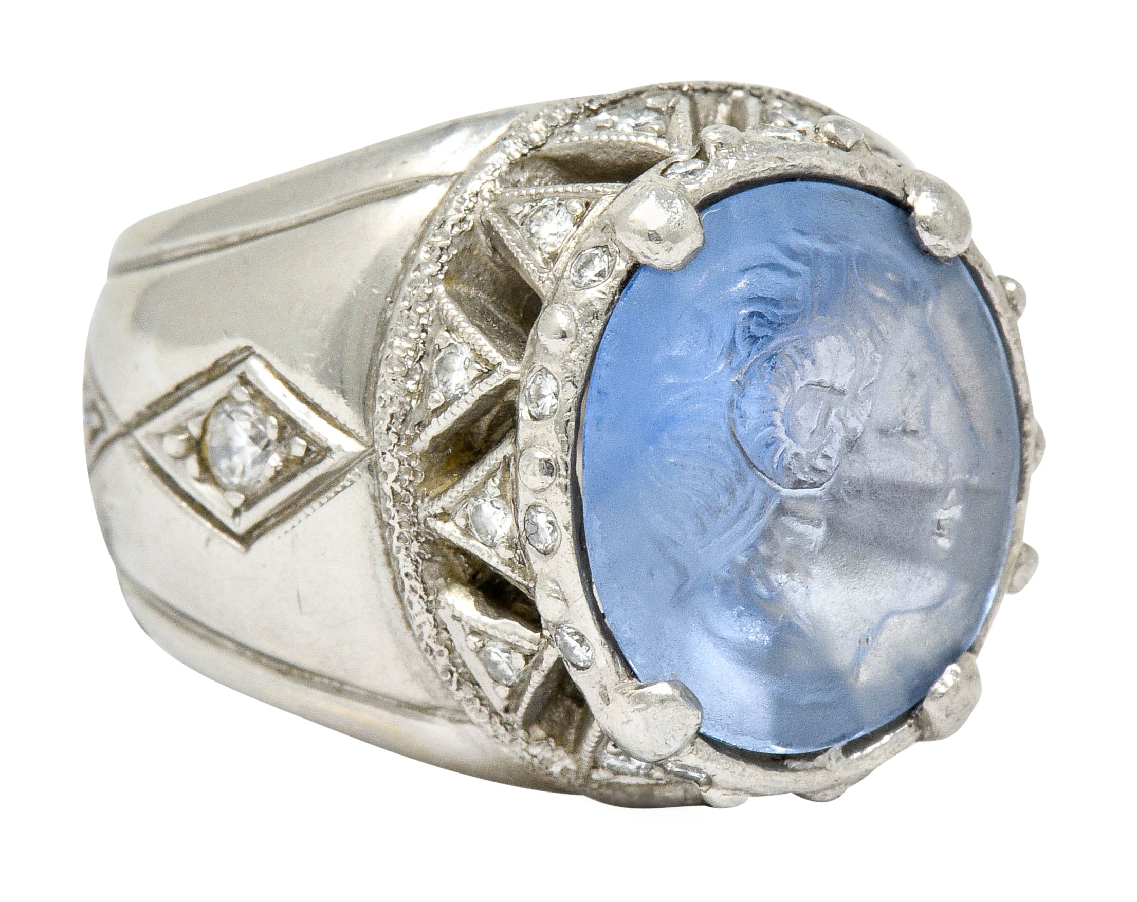 .11111needs agl Vintage Sapphire Platinum Zeus Ammon Cameo Men's Ring - Wilson's Estate Jewelry