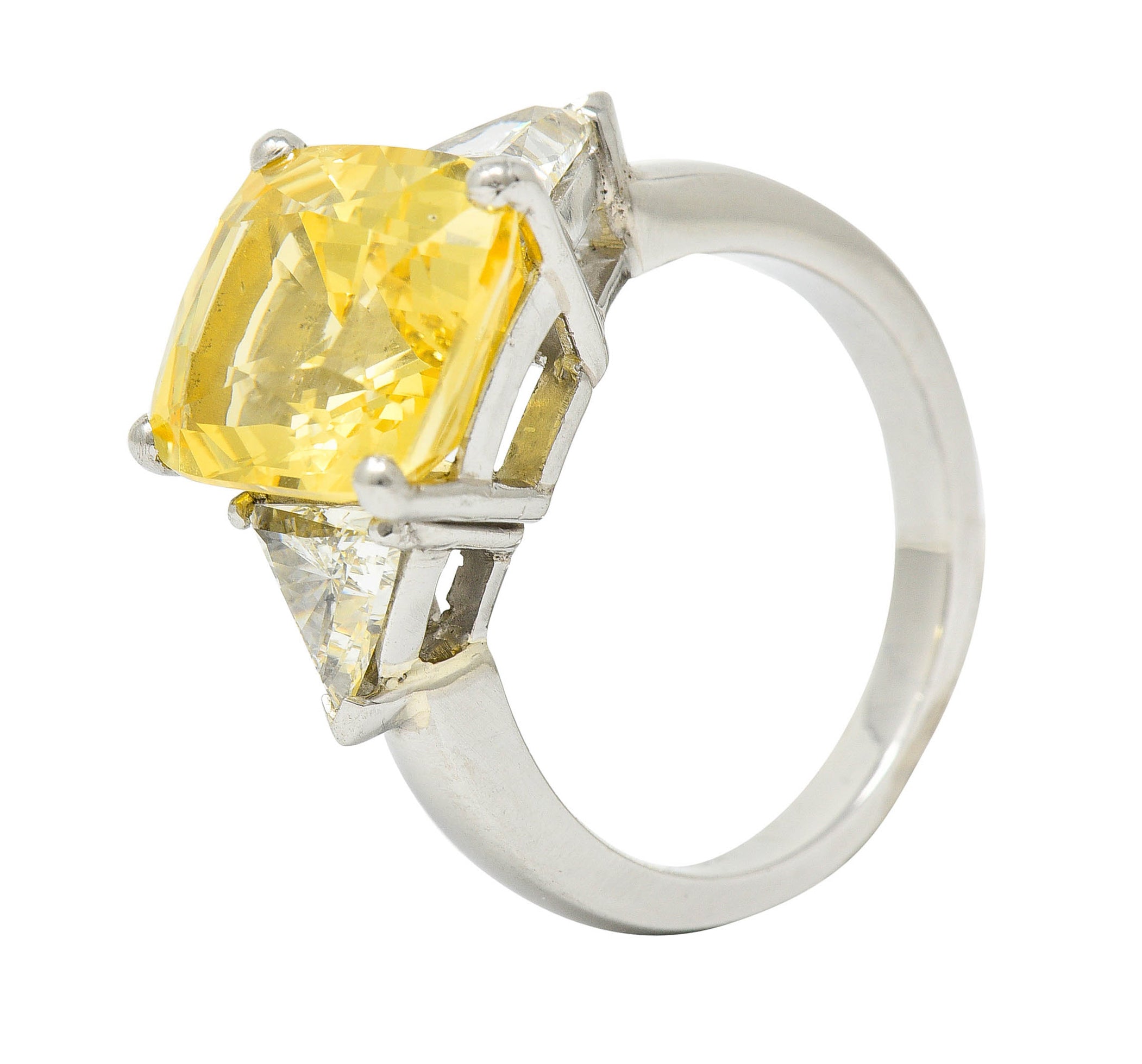 1980's Vintage 8.91 CTW No Heat Yellow Sapphire Diamond Platinum Ring GIARing - Wilson's Estate Jewelry