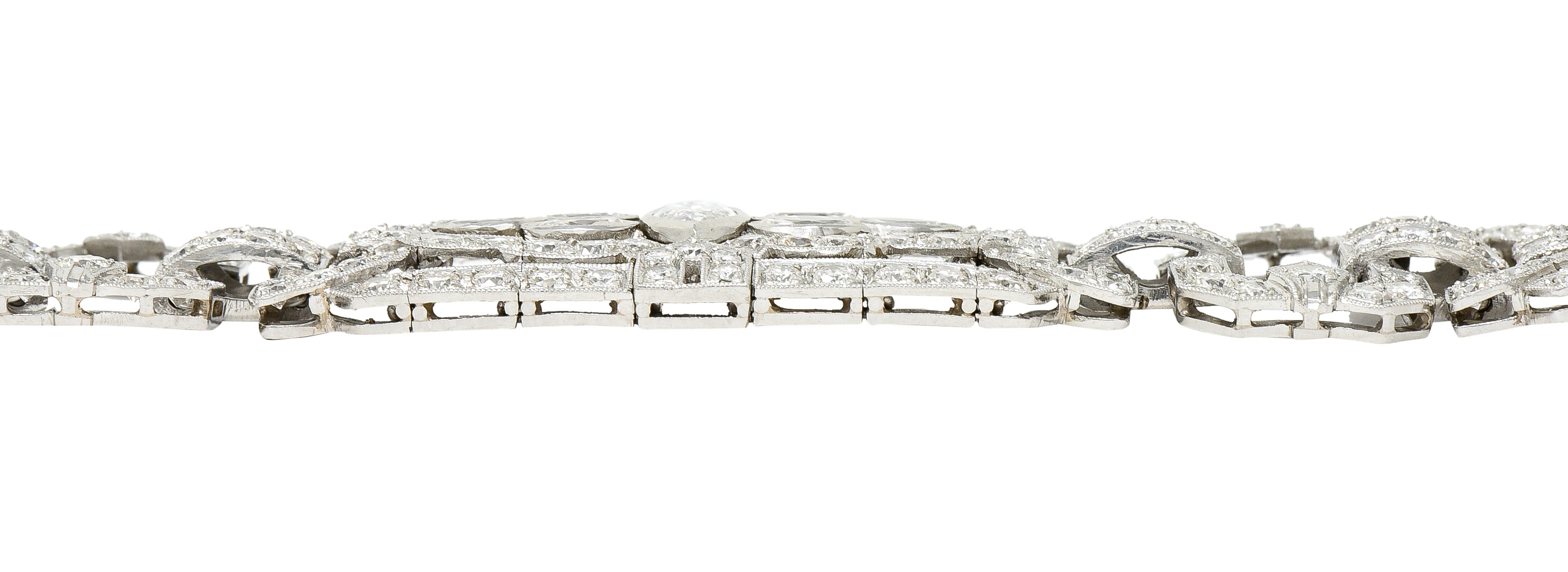 Waslikoff Art Deco 19.10 CTW Marquise Cut Diamond Platinum Geometric Wide Strap Link Bracelet Wilson's Estate Jewelry