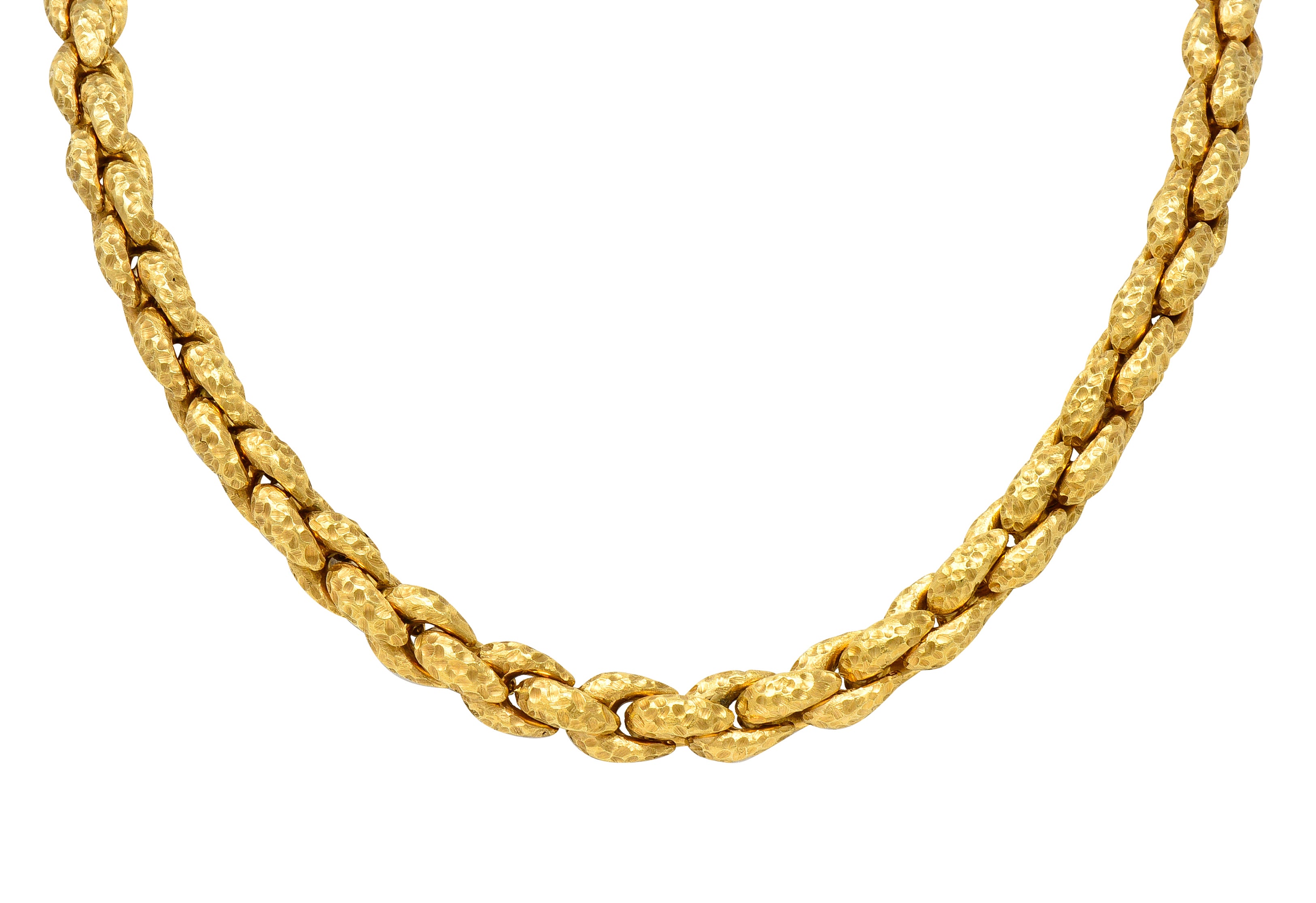 1980's Diamond 18 Karat Yellow Gold Hammered Cable Chain Vintage Necklace Wilson's Estate Jewelry