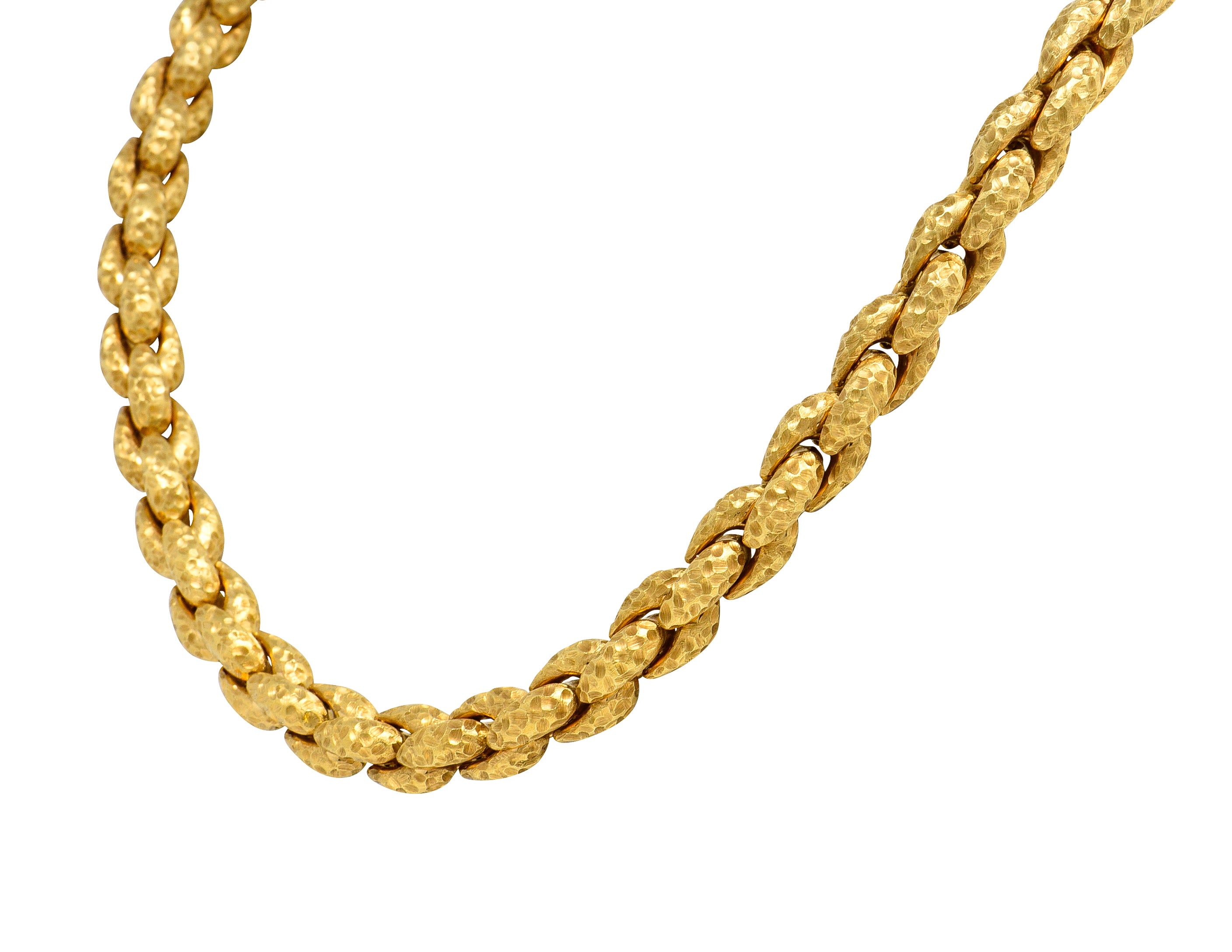 1980's Diamond 18 Karat Yellow Gold Hammered Cable Chain Vintage Necklace Wilson's Estate Jewelry