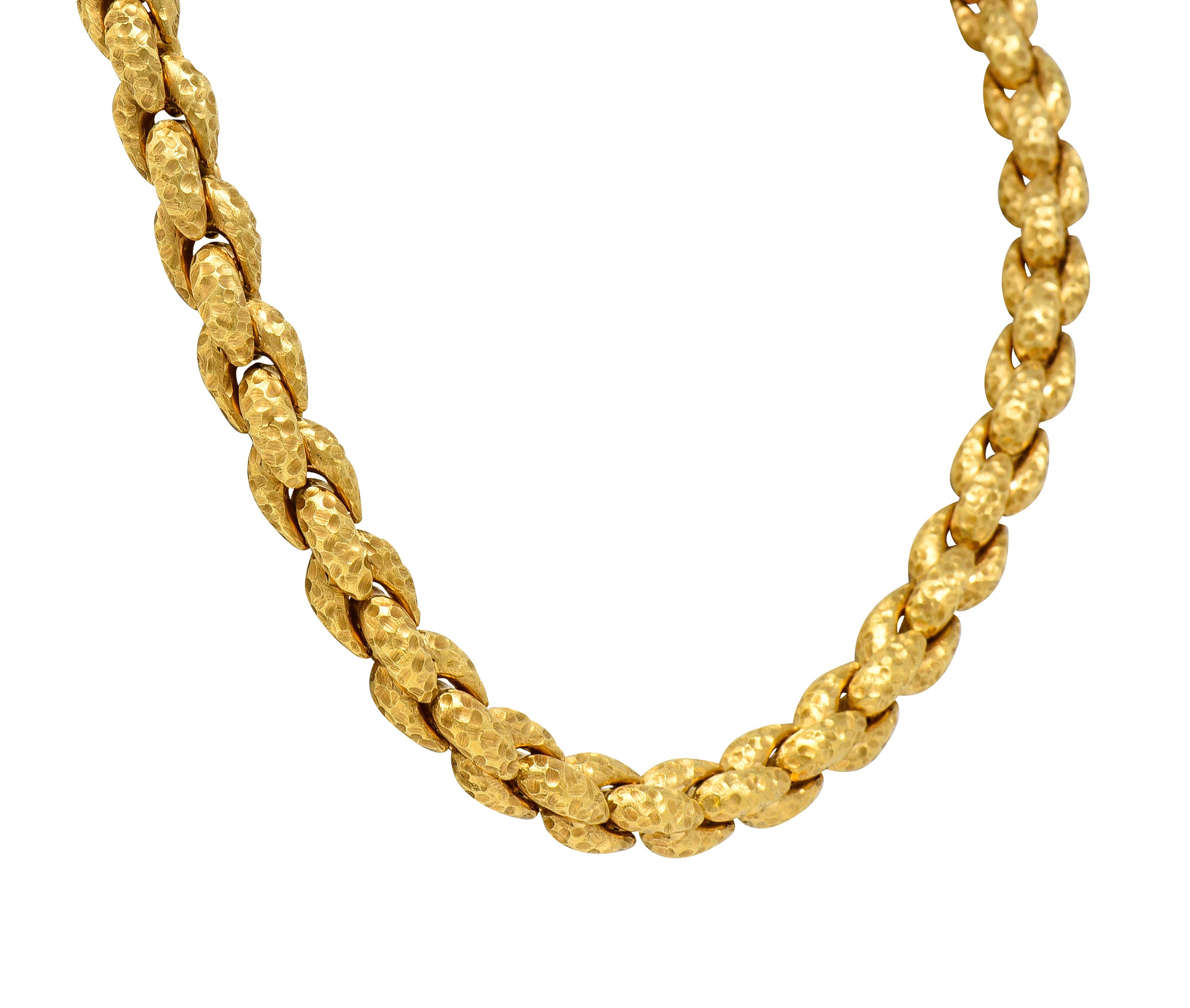 1980's Diamond 18 Karat Yellow Gold Hammered Cable Chain Vintage Necklace Wilson's Estate Jewelry