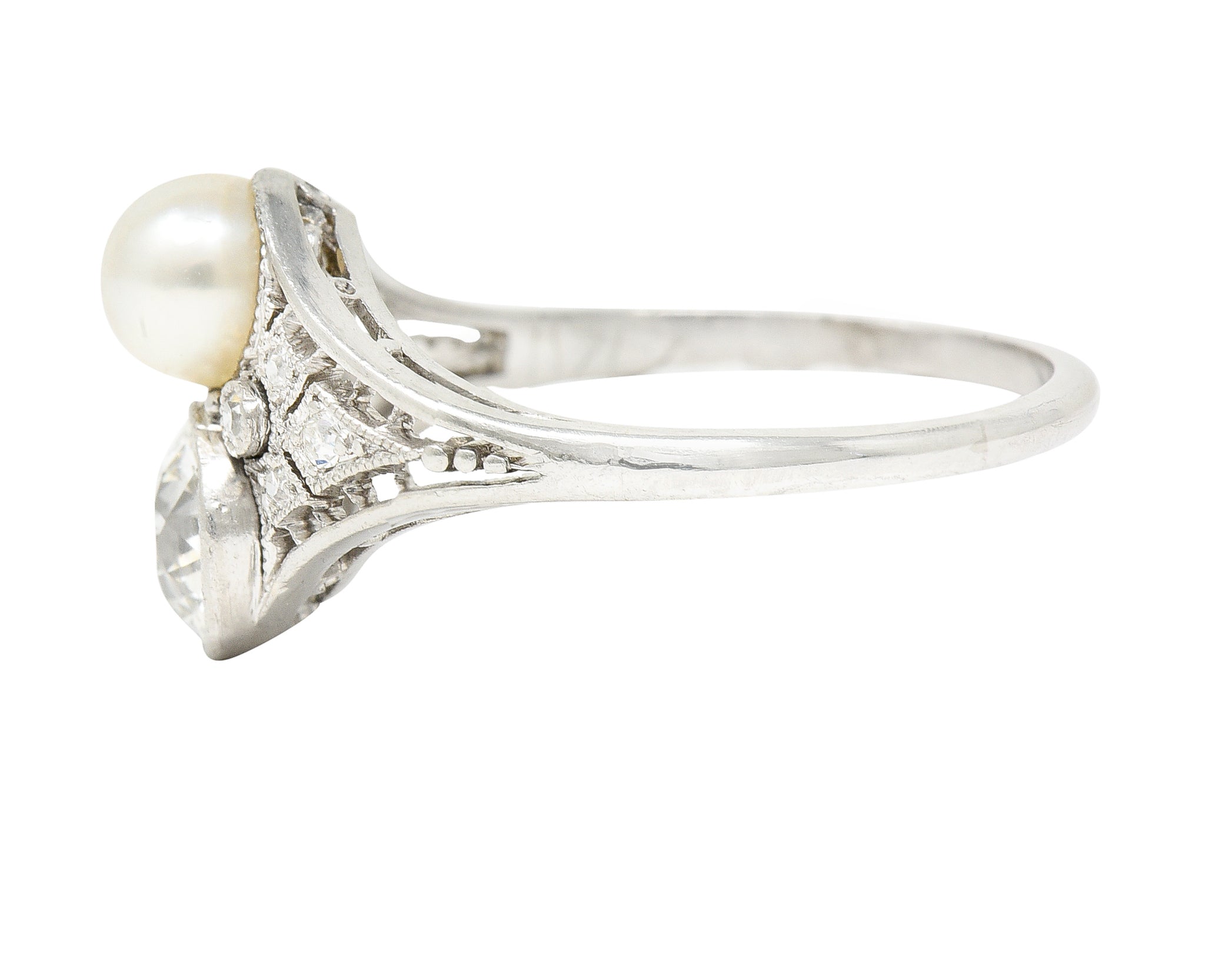 Frank Walter Lawrence Edwardian Pearl Platinum Toi Et Moi Antique Dinner Ring Wilson's Estate Jewelry