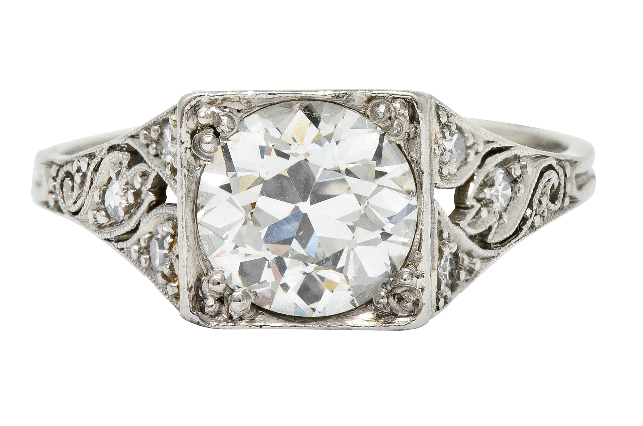 Late Edwardian 1.77 CTW Diamond Platinum Filigree Engagement Ring - Wilson's Estate Jewelry