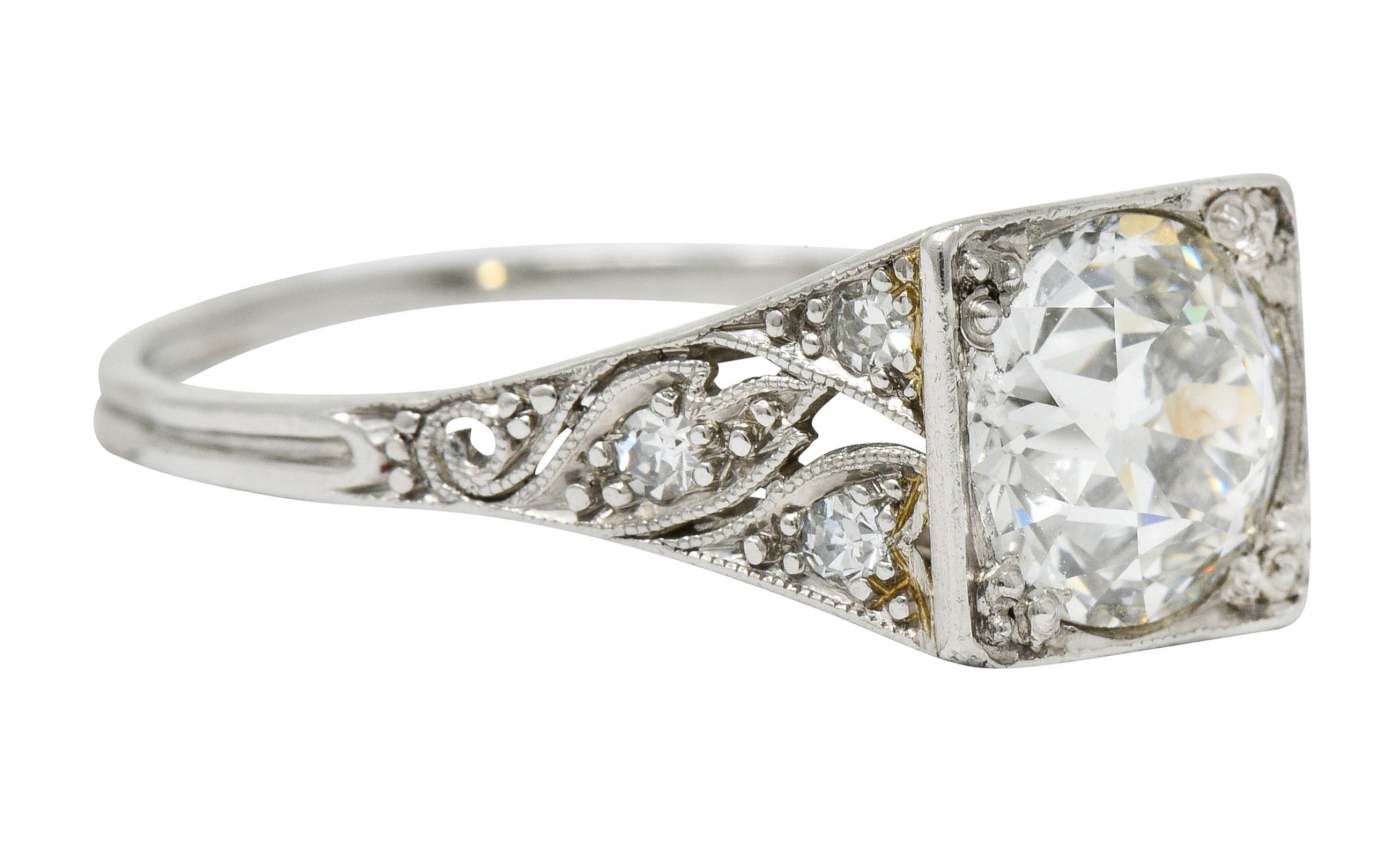 Late Edwardian 1.77 CTW Diamond Platinum Filigree Engagement Ring - Wilson's Estate Jewelry