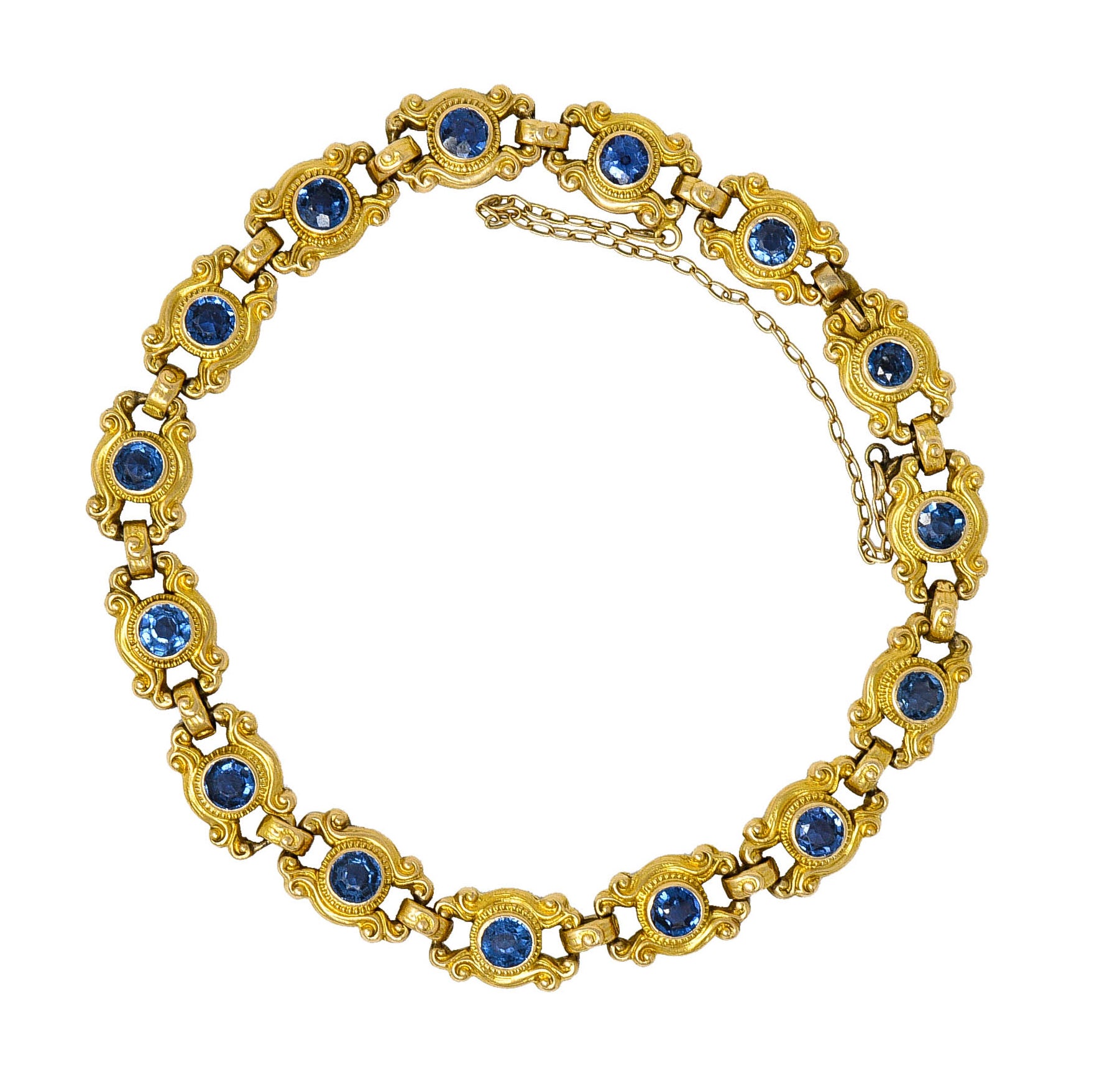 Sloan & Co. 4.50 CTW Sapphire 14 Karat Gold Link Braceletbracelet - Wilson's Estate Jewelry