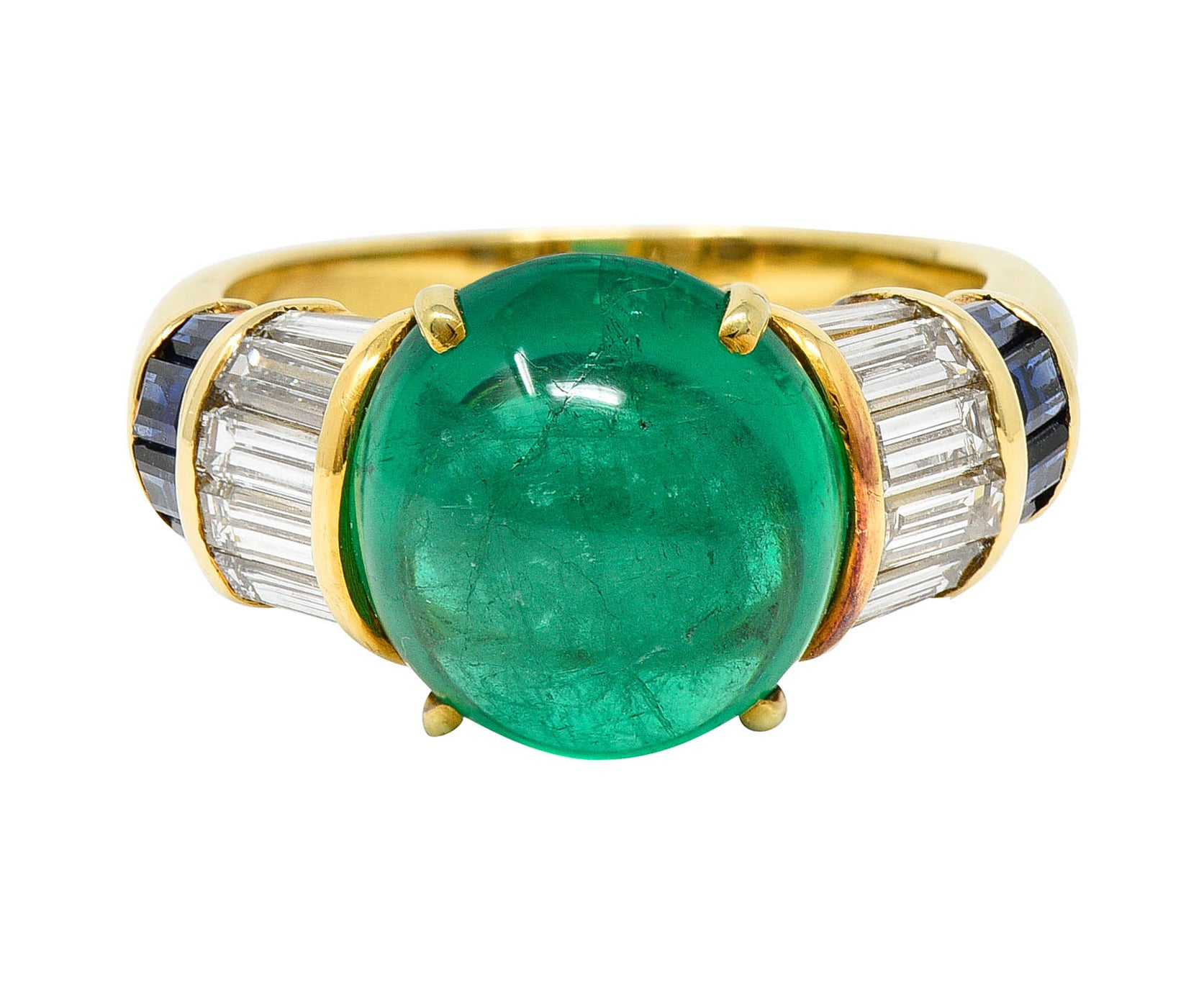 1960's Vintage Emerald Diamond Sapphire 18 Karat Gold Cocktail RingRing - Wilson's Estate Jewelry