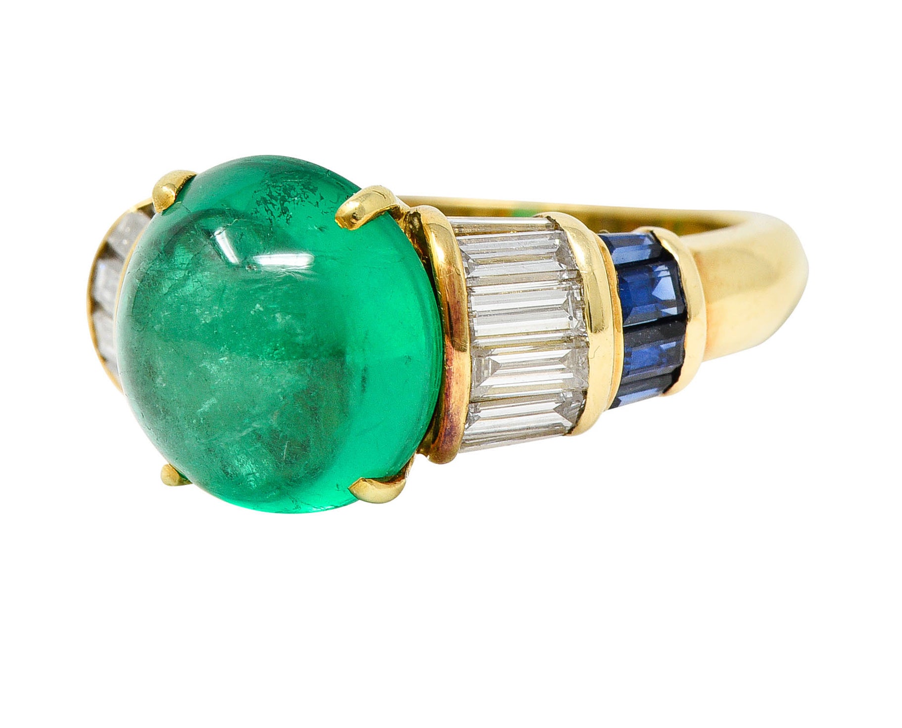 1960's Vintage Emerald Diamond Sapphire 18 Karat Gold Cocktail RingRing - Wilson's Estate Jewelry