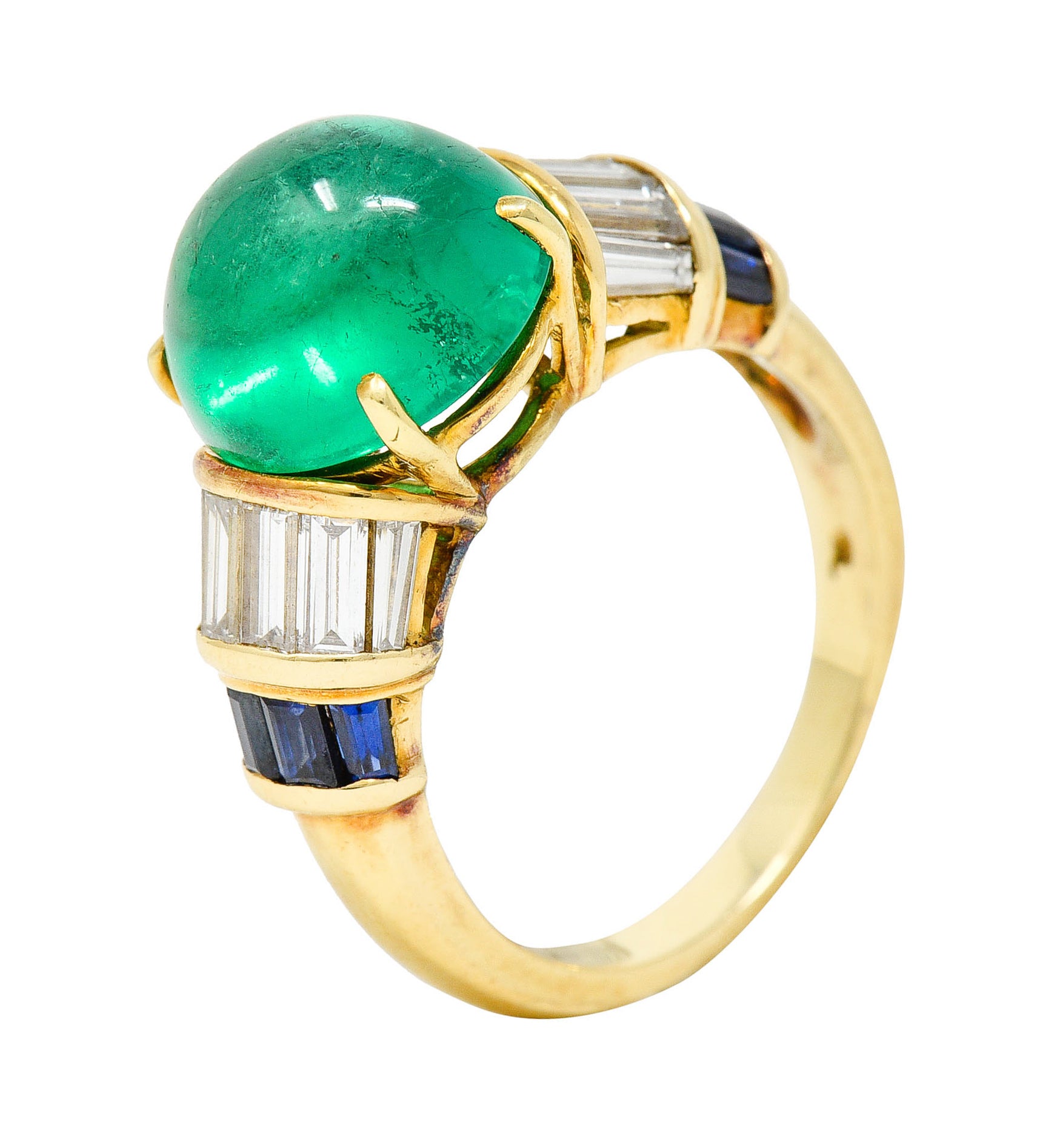 1960's Vintage Emerald Diamond Sapphire 18 Karat Gold Cocktail RingRing - Wilson's Estate Jewelry