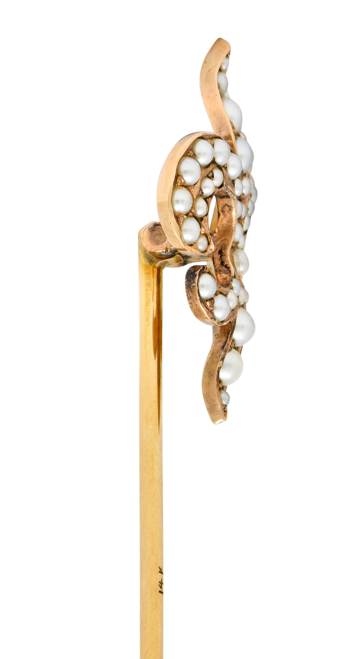 Riker Bros. Art Nouveau Seed Pearl 14 Karat Gold Fleur-De-Lis Stickpin - Wilson's Estate Jewelry