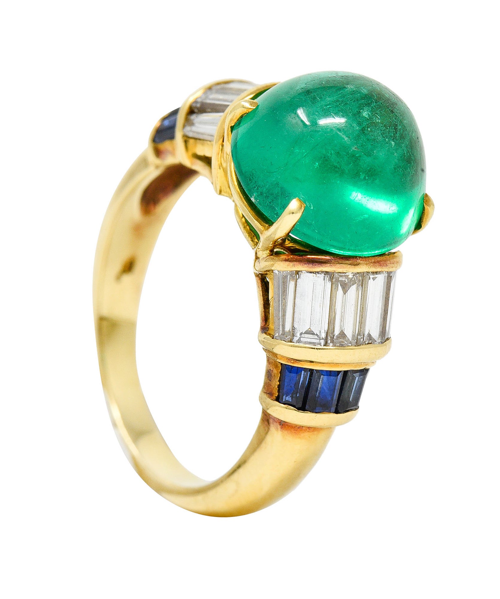 1960's Vintage Emerald Diamond Sapphire 18 Karat Gold Cocktail RingRing - Wilson's Estate Jewelry