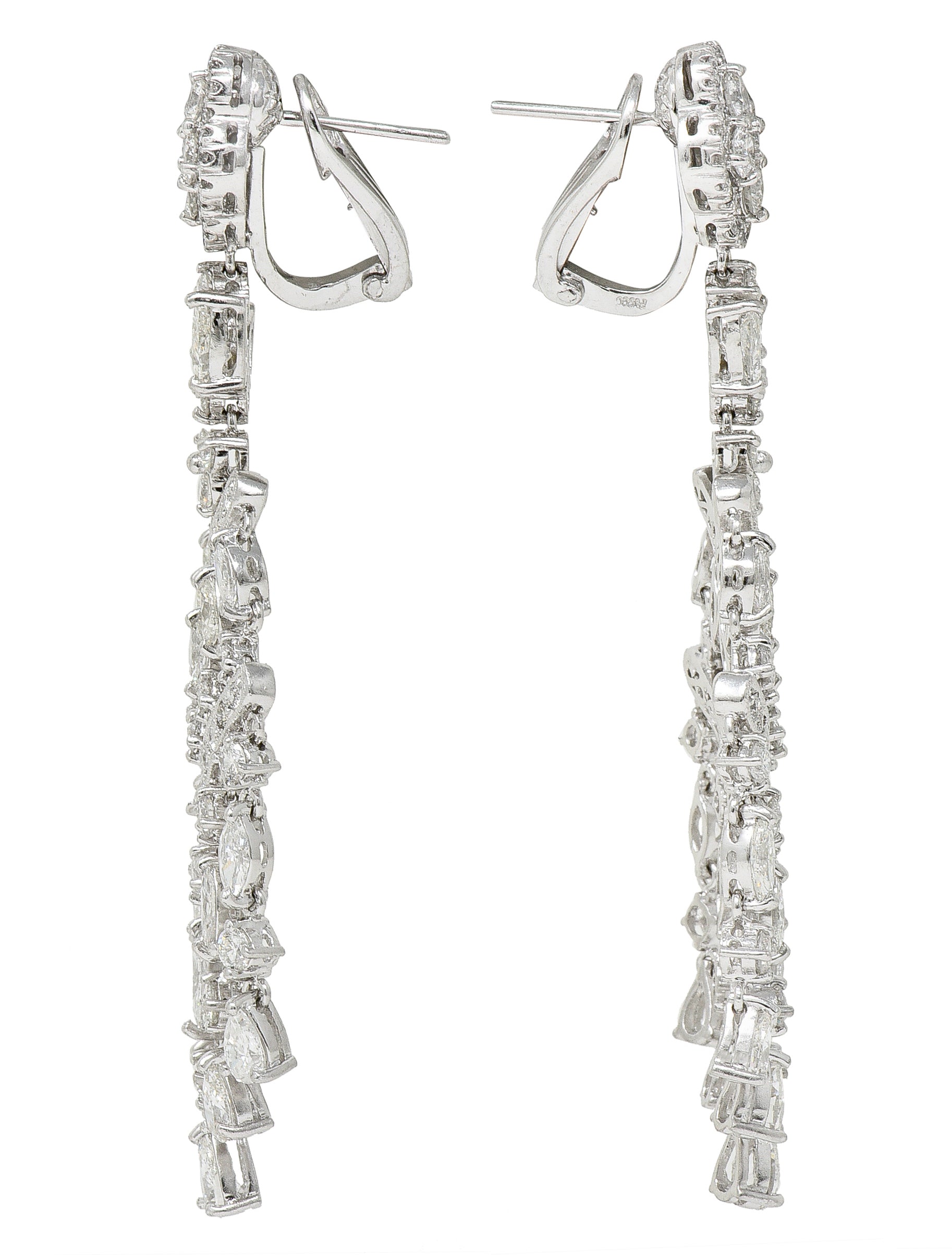 Contemporary 11.34 CTW Diamond Platinum Quatrefoil Fringe Chandelier Earrings