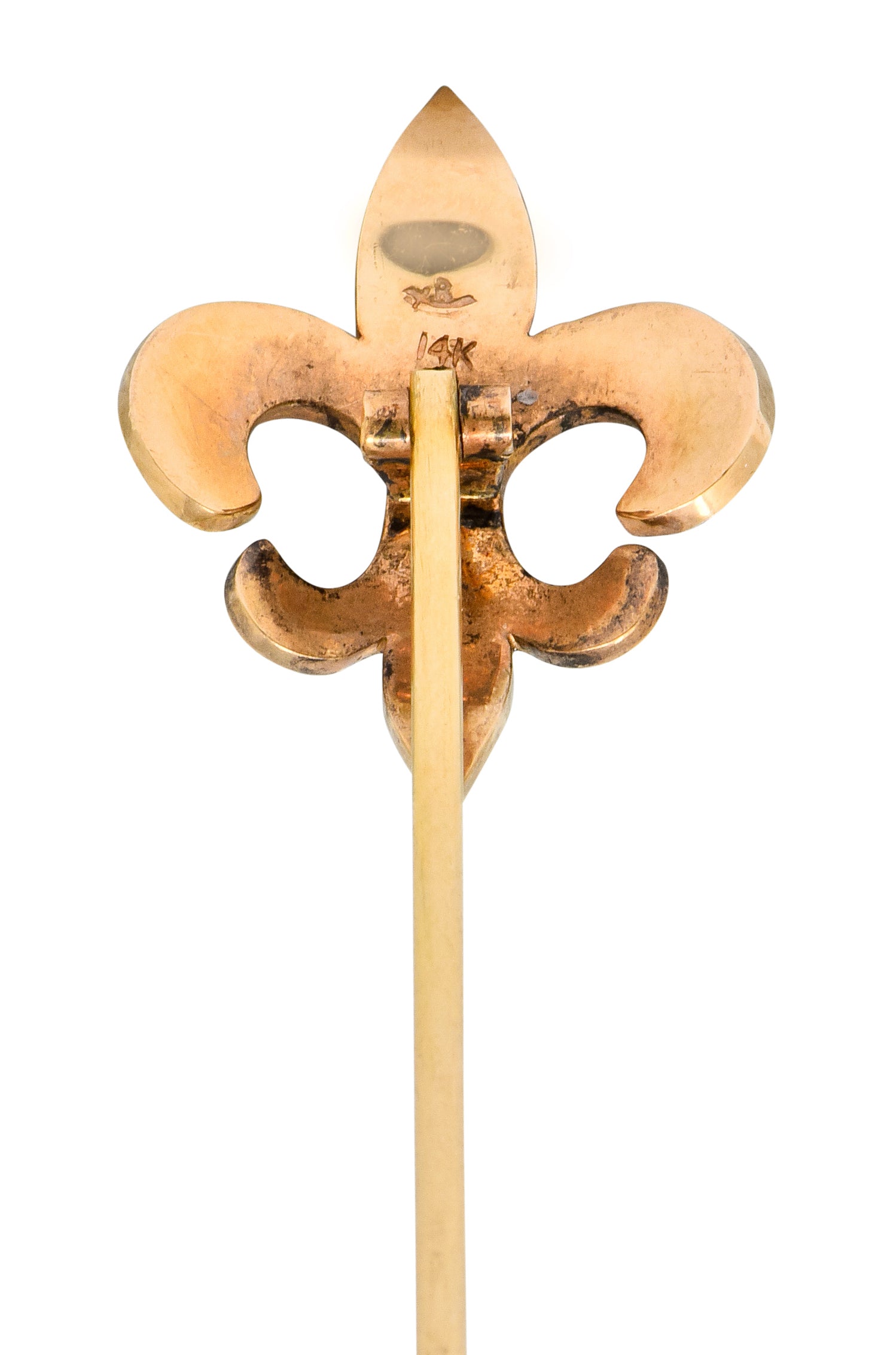 Riker Bros. Art Nouveau Seed Pearl 14 Karat Gold Fleur-De-Lis Stickpin - Wilson's Estate Jewelry