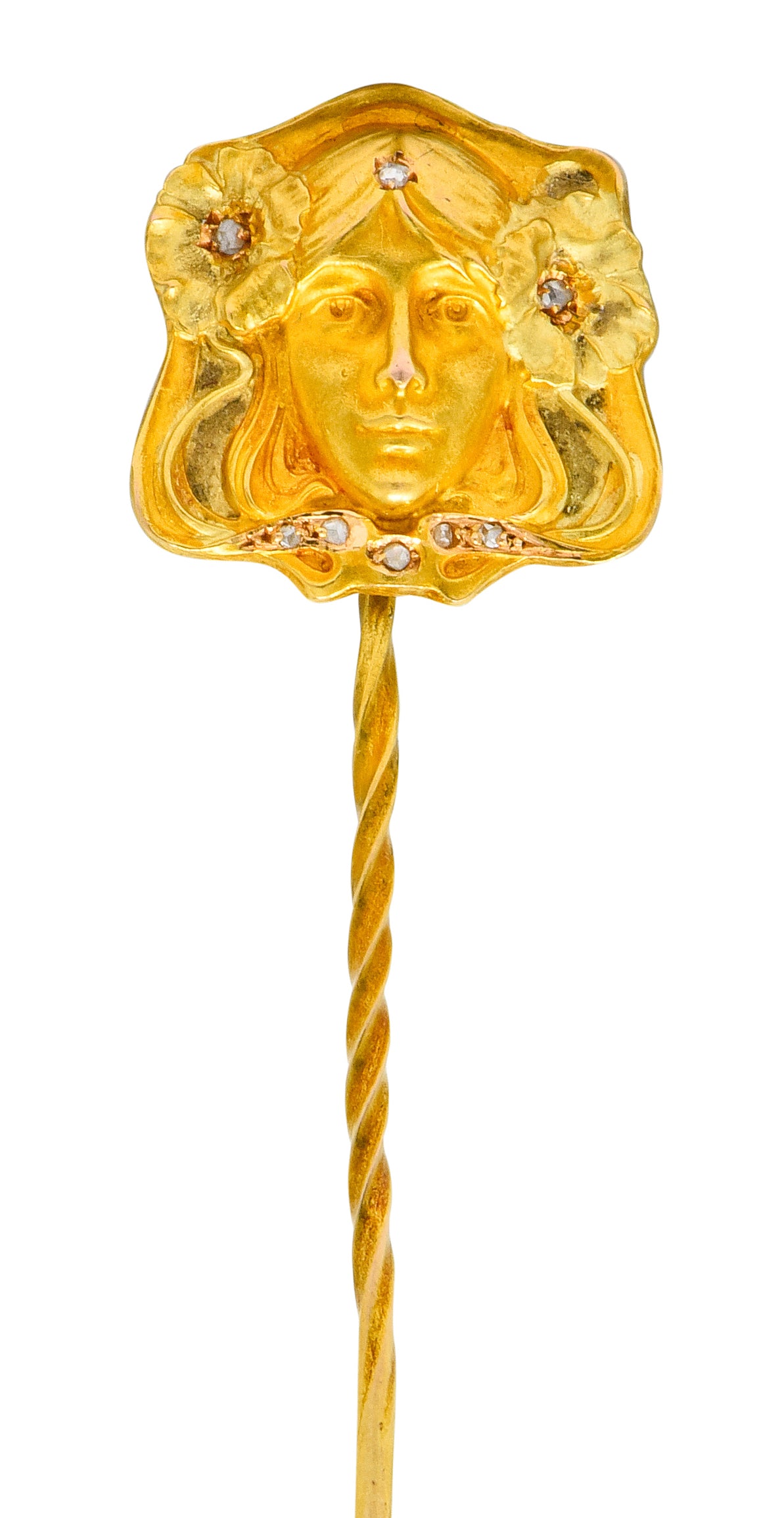 Art Nouveau Diamond 14 Karat Two-Tone Gold Ethereal Woman Stickpin - Wilson's Estate Jewelry