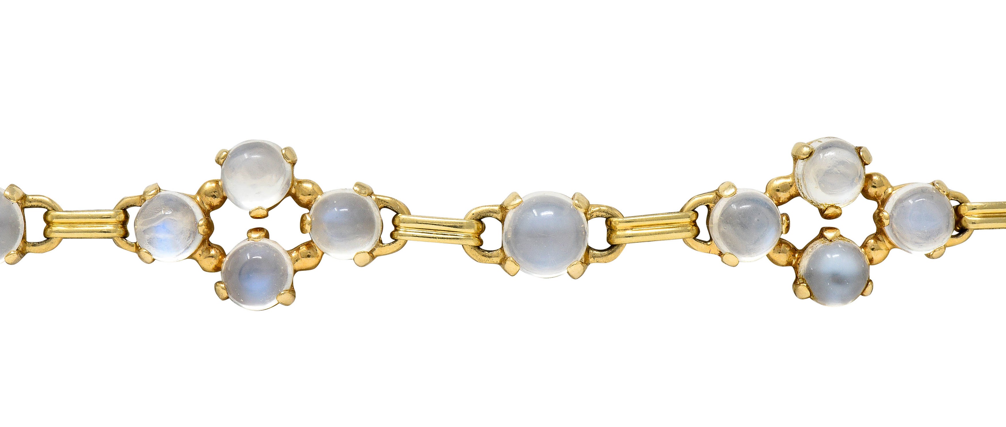 1940's Retro Moonstone 14 Karat Gold Link Braceletbracelet - Wilson's Estate Jewelry