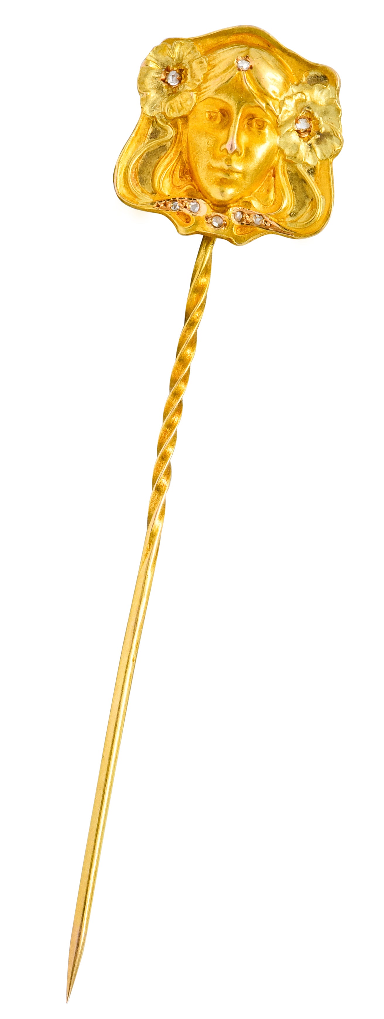 Art Nouveau Diamond 14 Karat Two-Tone Gold Ethereal Woman Stickpin - Wilson's Estate Jewelry