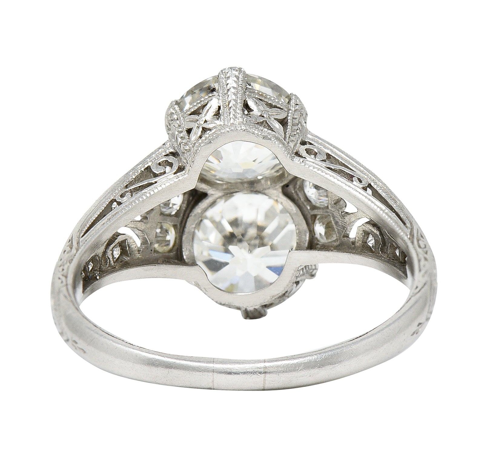 Edwardian 3.00 CTW Diamond Platinum Lily of the Valley Toi Et Moi Dinner Ring GIA Wilson's Estate Jewelry