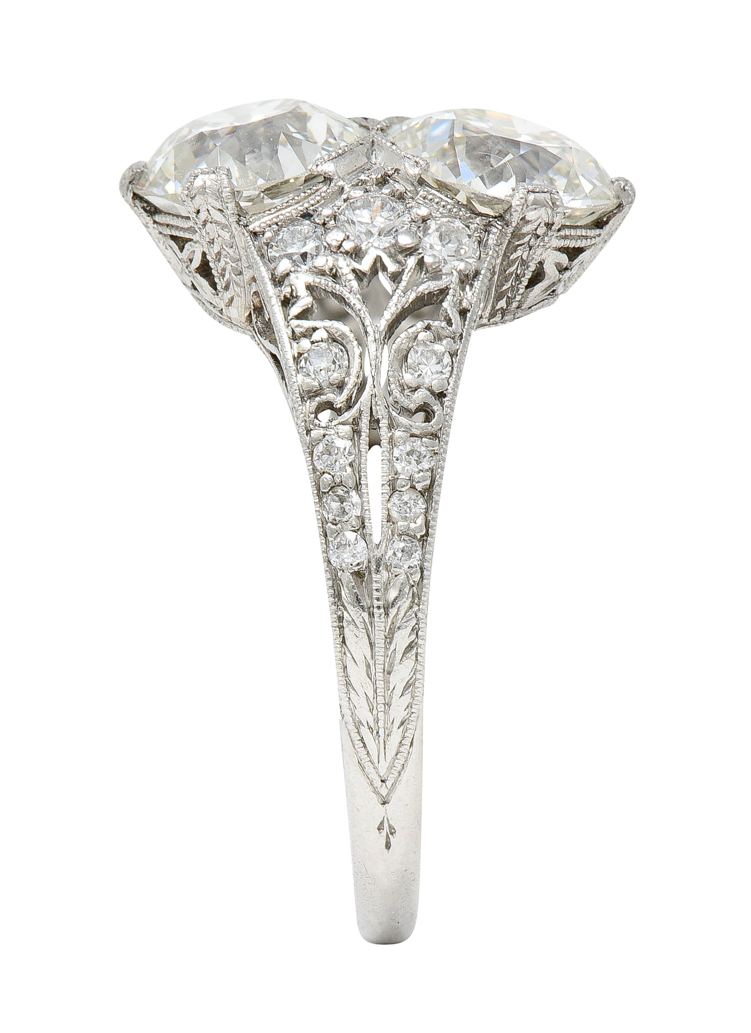 Edwardian 3.00 CTW Diamond Platinum Lily of the Valley Toi Et Moi Dinner Ring GIA Wilson's Estate Jewelry