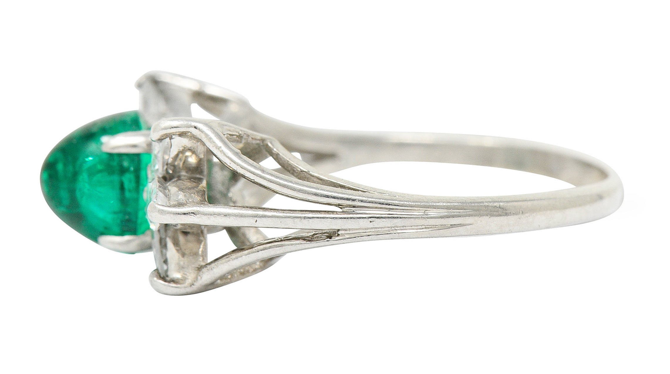 1950's Mid-Century 2.13 CTW Colombian Emerald Diamond Platinum Bow Cluster Ring AGLRing - Wilson's Estate Jewelry