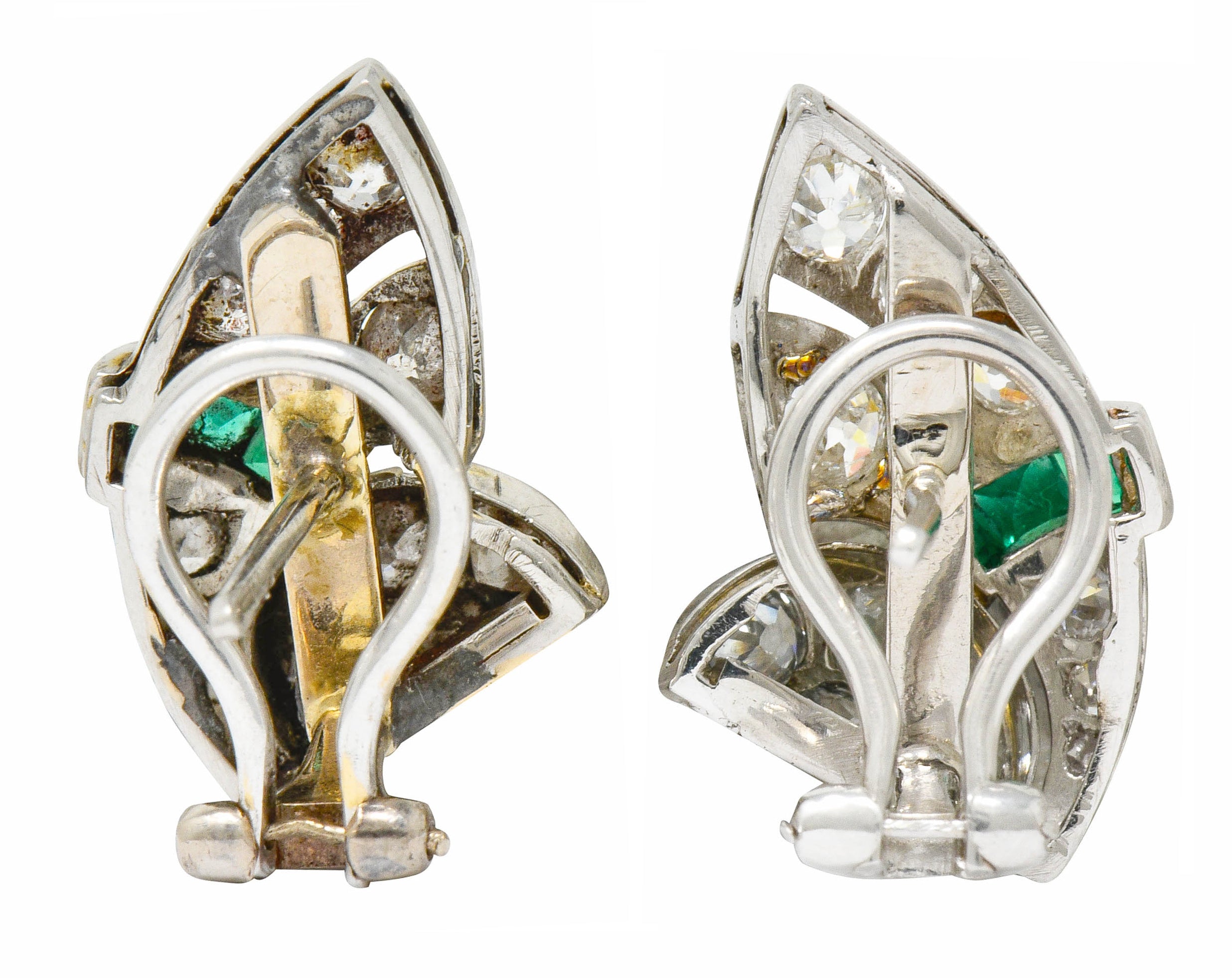 Art Deco 3.50 CTW Diamond Emerald Platinum Fanned Earrings - Wilson's Estate Jewelry