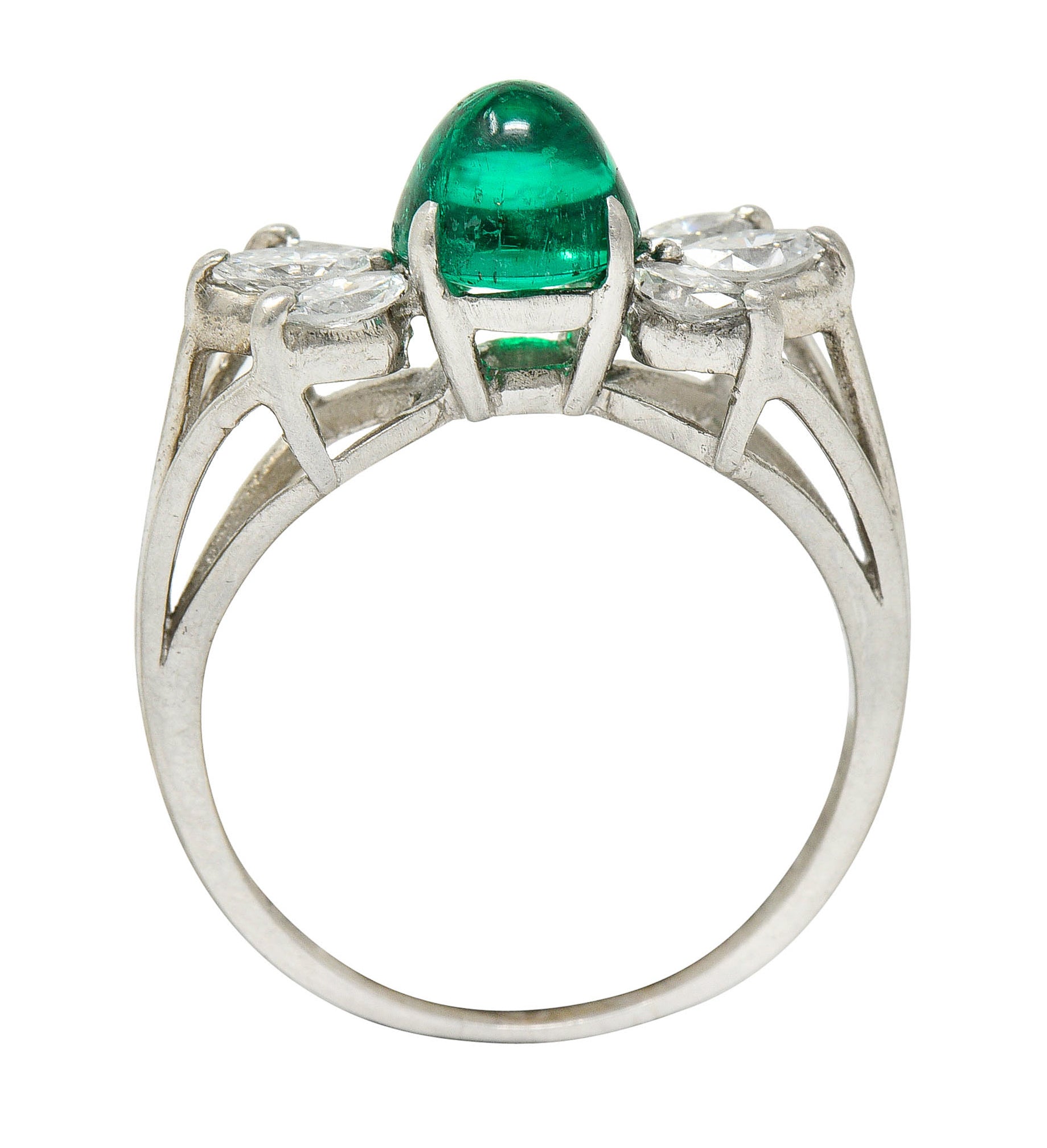 1950's Mid-Century 2.13 CTW Colombian Emerald Diamond Platinum Bow Cluster Ring AGLRing - Wilson's Estate Jewelry