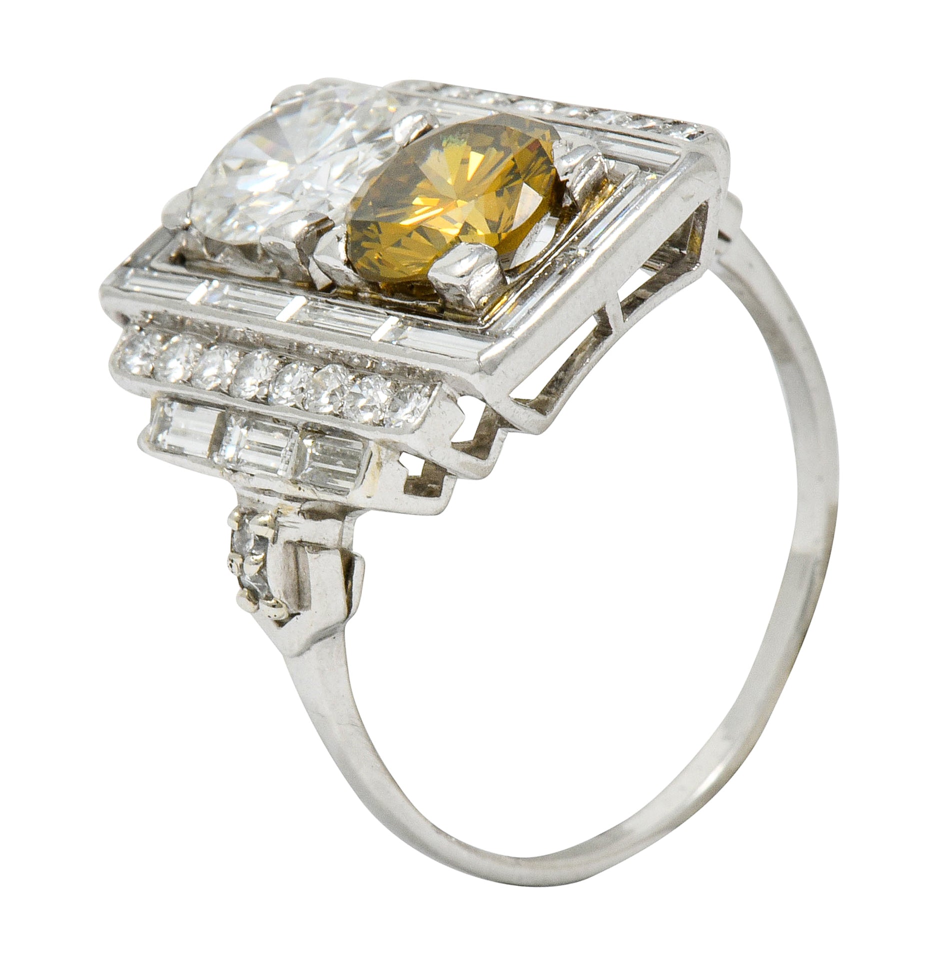 1950’s 5.05 CTW Fancy Diamond Platinum Rectangular Cocktail Ring - Wilson's Estate Jewelry