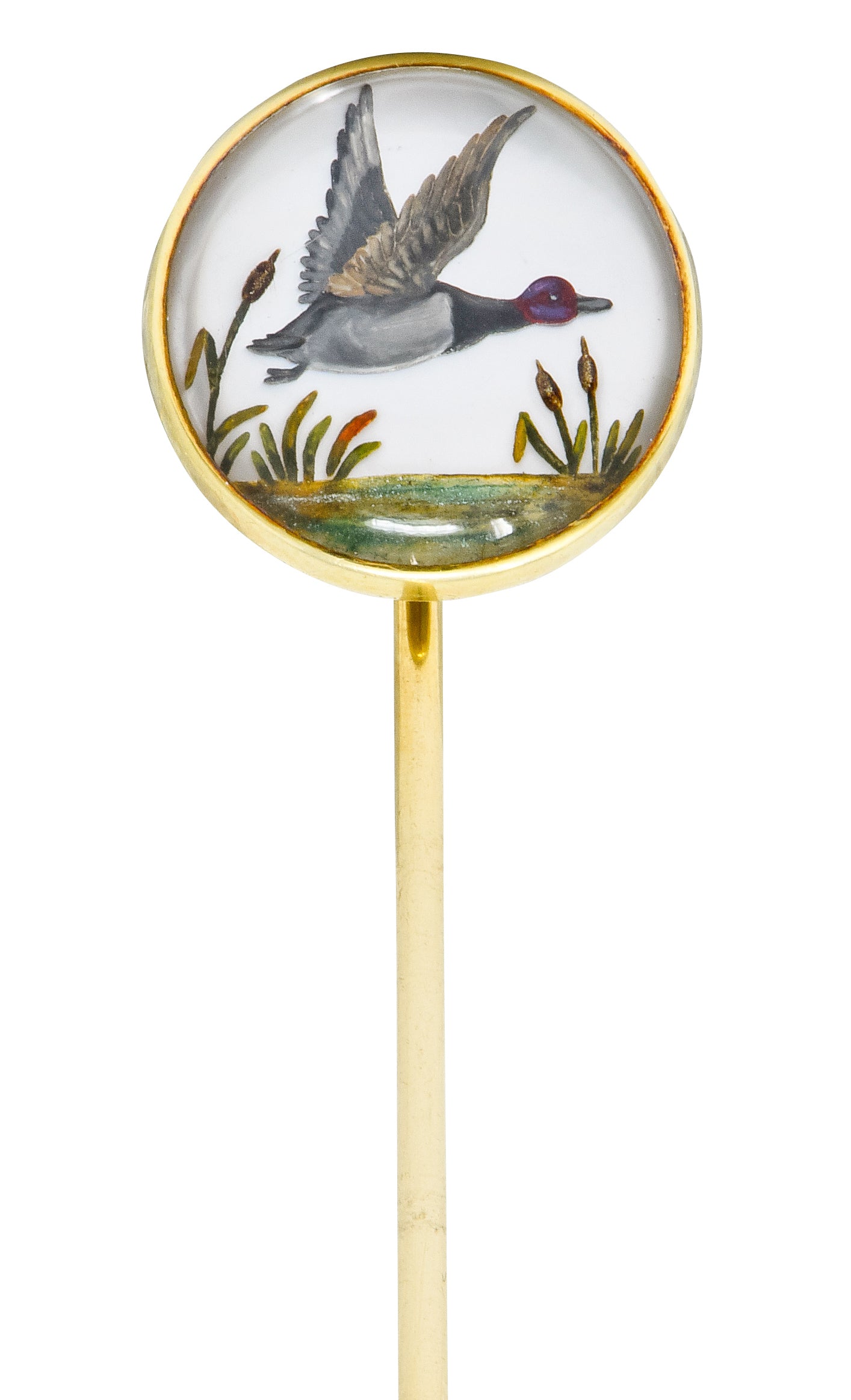 Marcus & Co. Victorian Painted Carved Rock Crystal 14 Karat Gold Stickpin - Wilson's Estate Jewelry