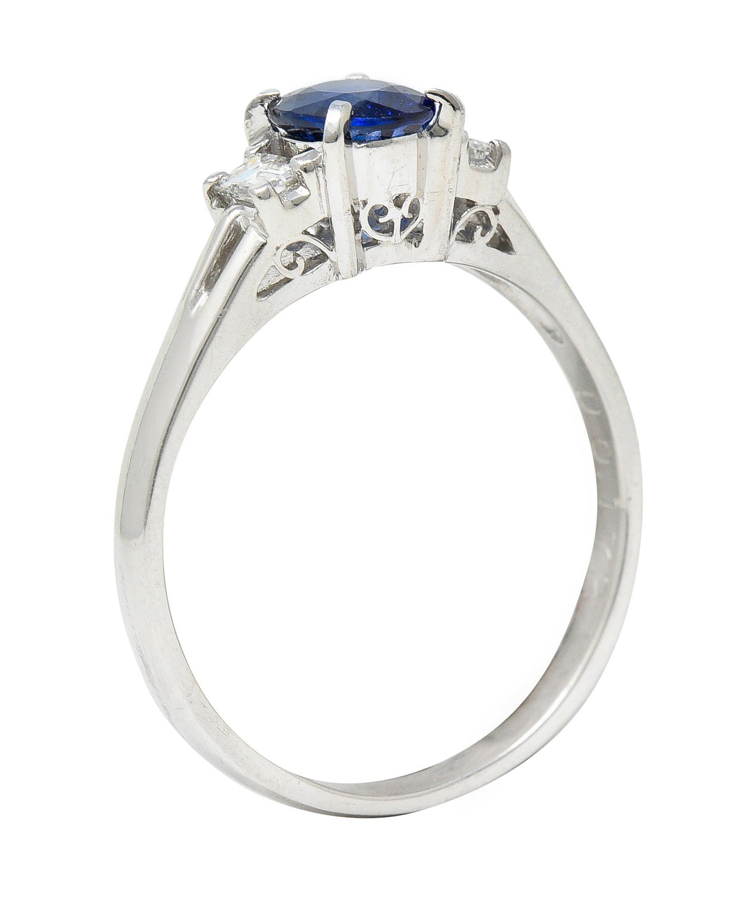 Contemporary 0.81 CTW Sapphire Diamond Platinum Gemstone RingRing - Wilson's Estate Jewelry