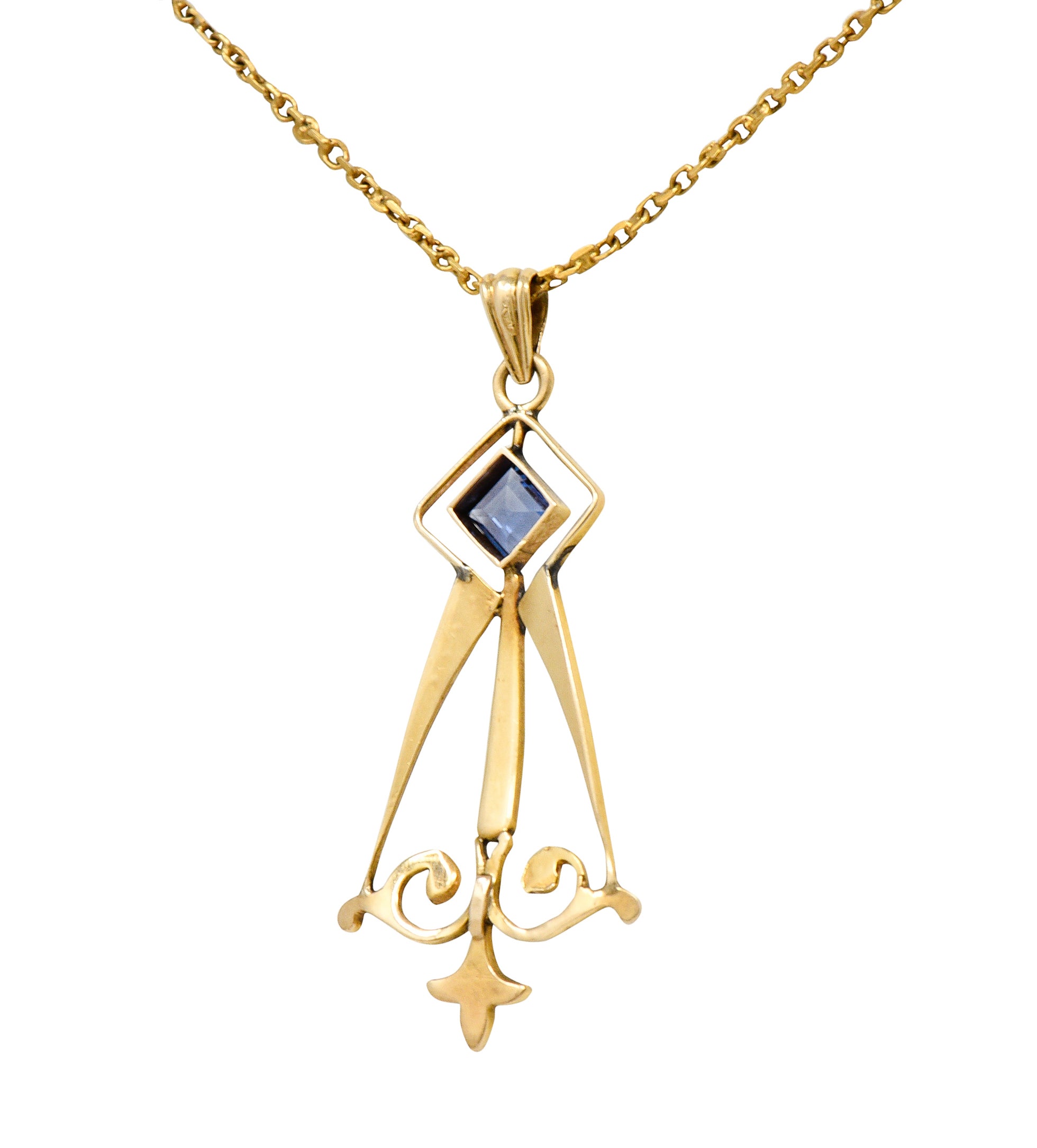 Art Nouveau Sapphire Pearl 14 Karat Gold Pendant NecklaceNecklace - Wilson's Estate Jewelry