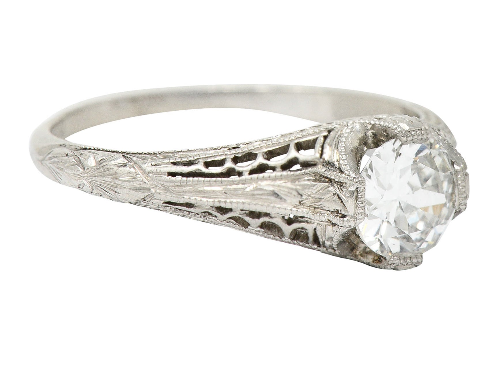 1915 Edwardian 0.63 CTW Diamond Platinum Filigree Engagement RingRing - Wilson's Estate Jewelry